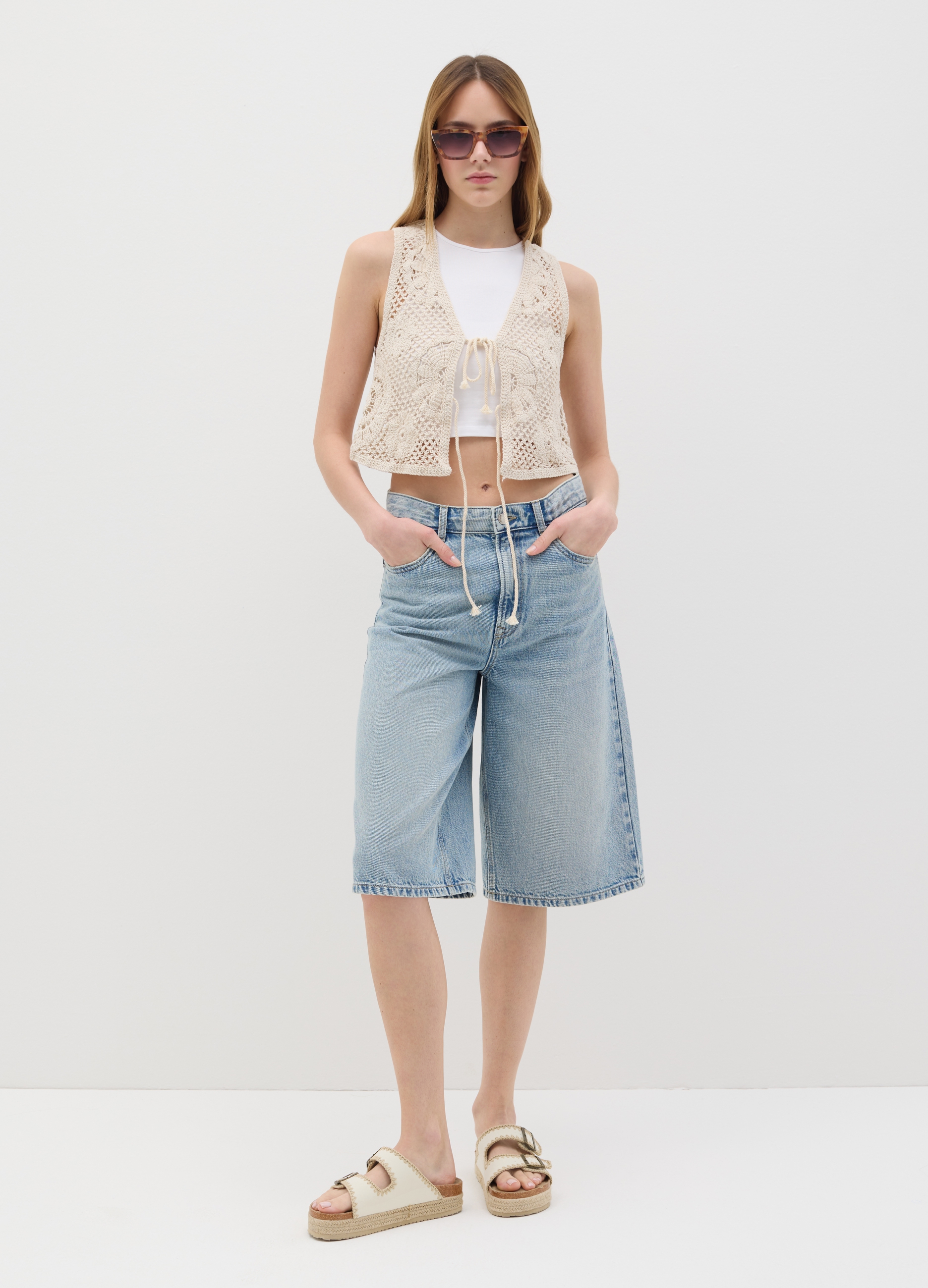 OVS, Gilet Da Donna In Misto Cotone Beige Regular Fit Senza Bottoni, Beige, Taglia: XS