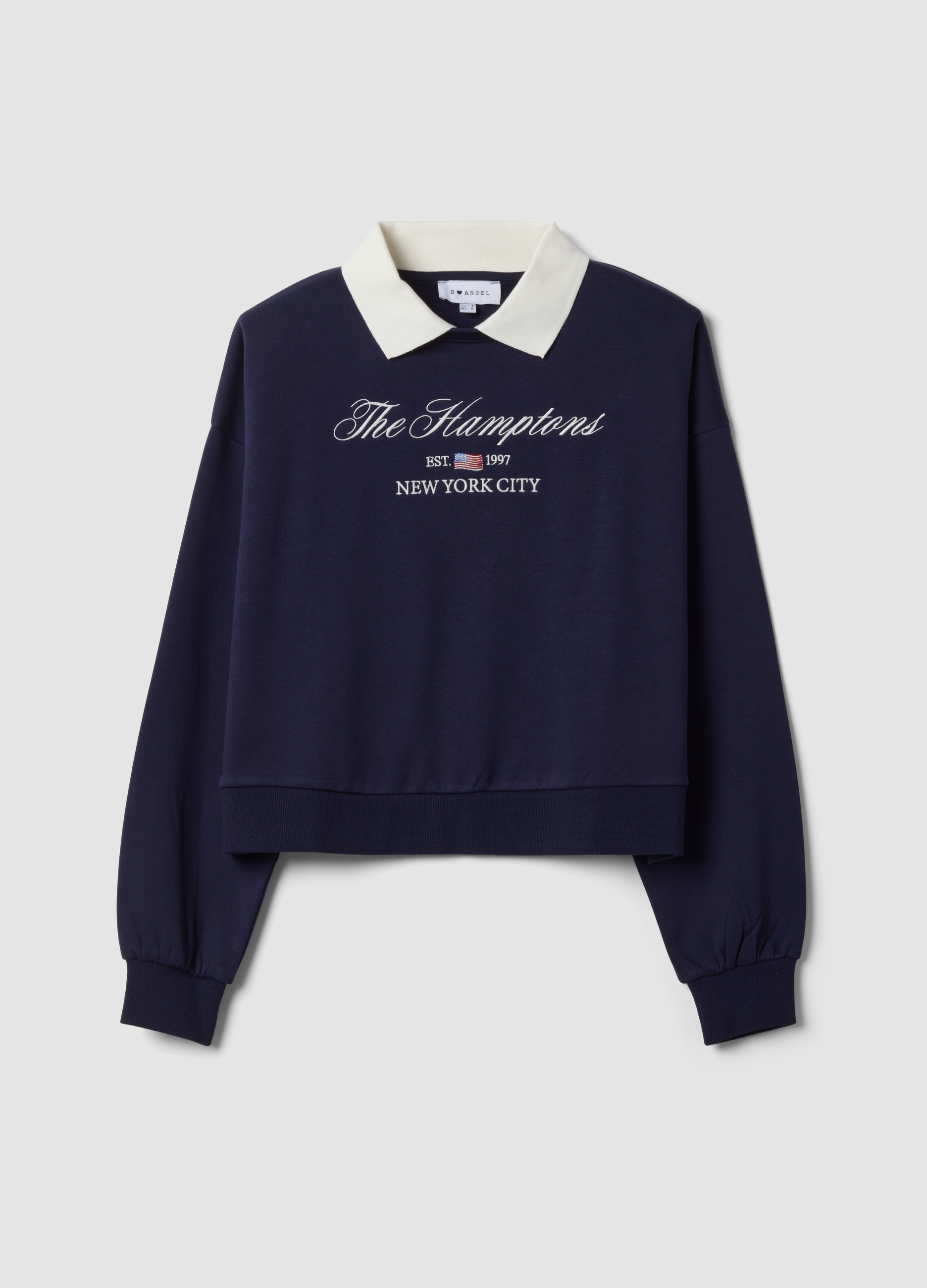 B.ANGEL, Felpa Blu In Misto Cotone Con Girocollo E Colletto, Donna, Blu, Taglia: XL