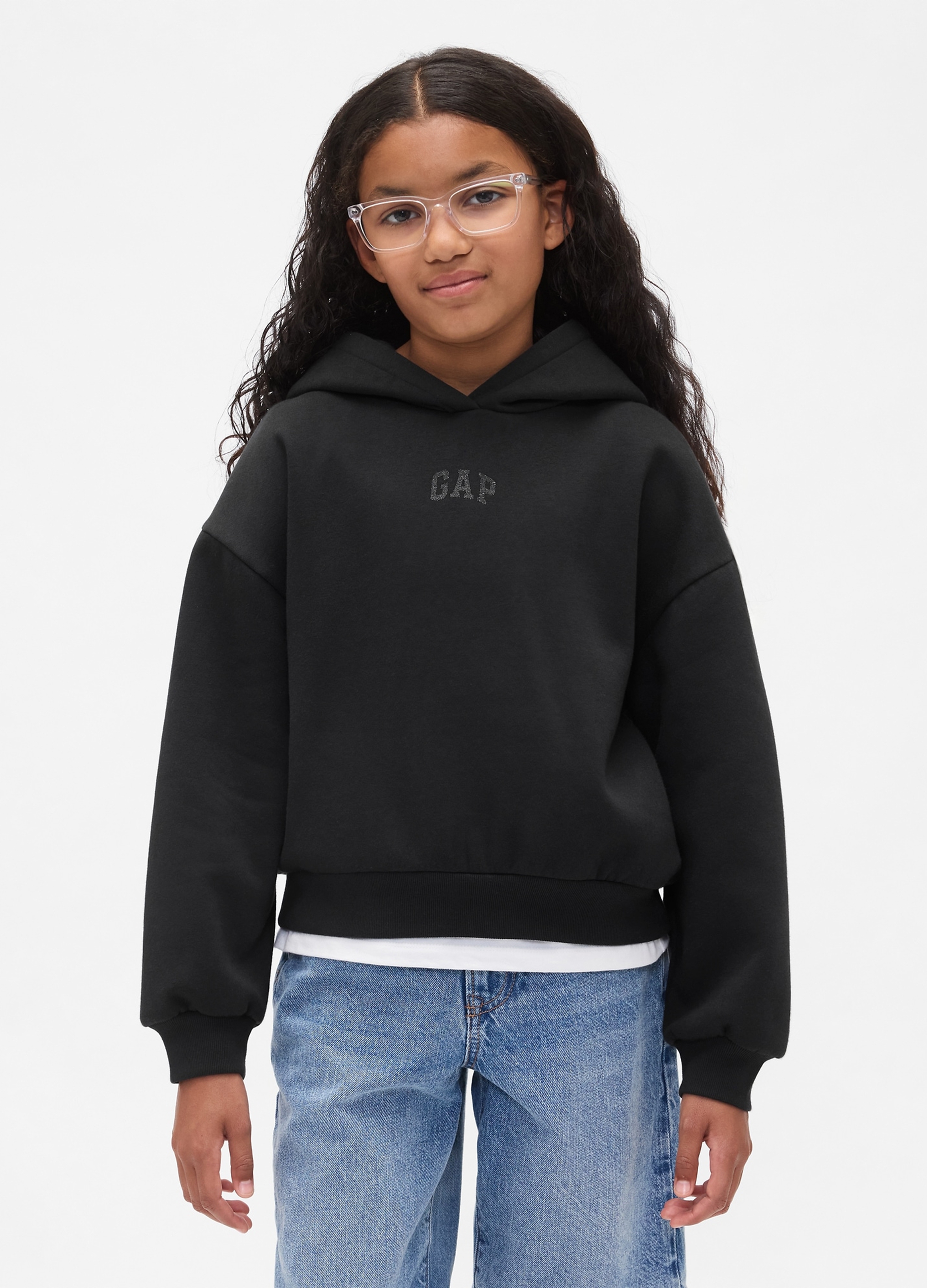 GAP KIDS, Felpa Con Logo Gap E Cappuccio, Bambina, Nero, Taglia: L