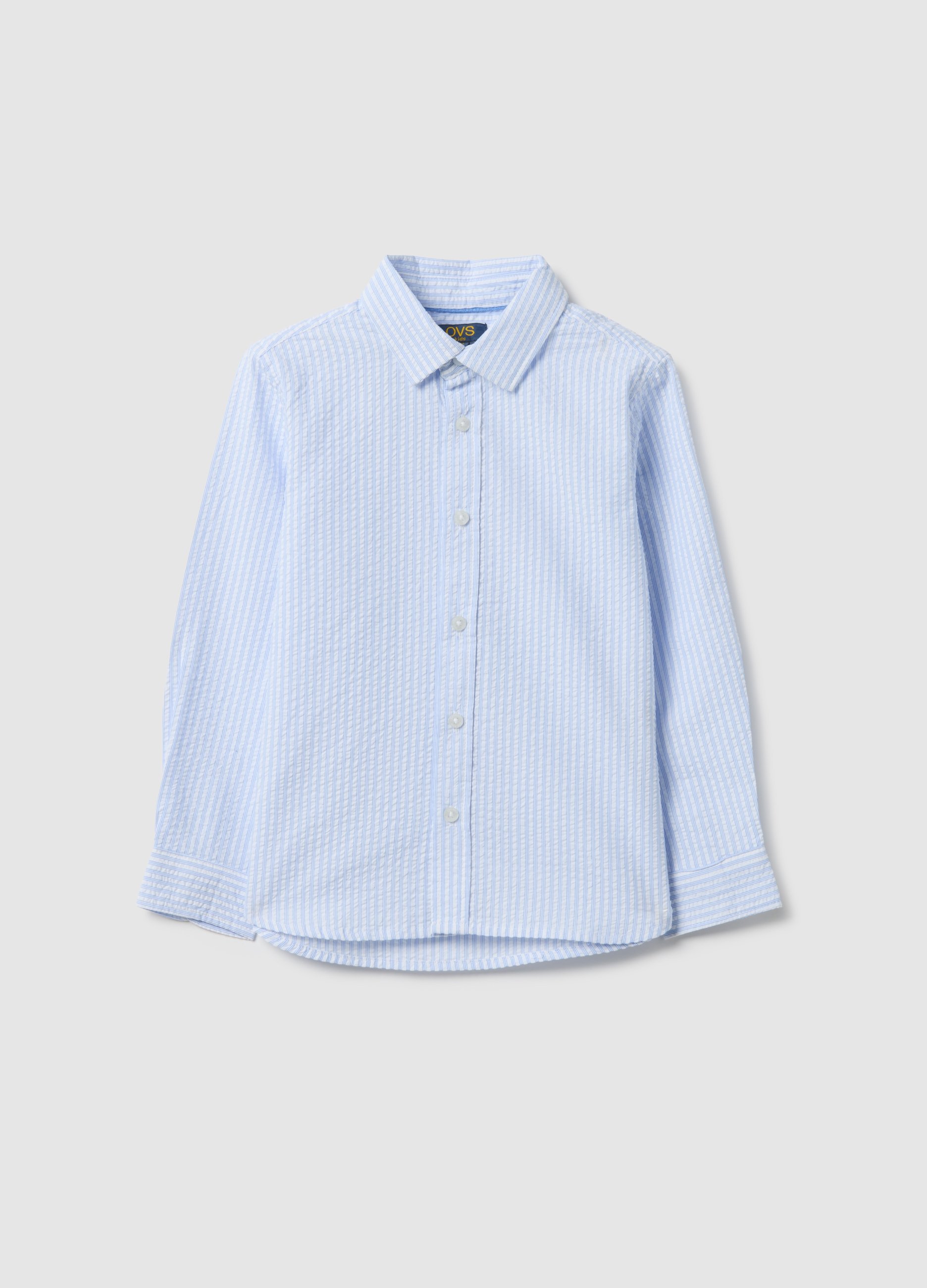 OVS KIDS, Camisa De Niño En Puro Algodón Con Rayas Multicolor, Ajuste Regular, Niño, Blanco/azul claro, Talla: 3-4