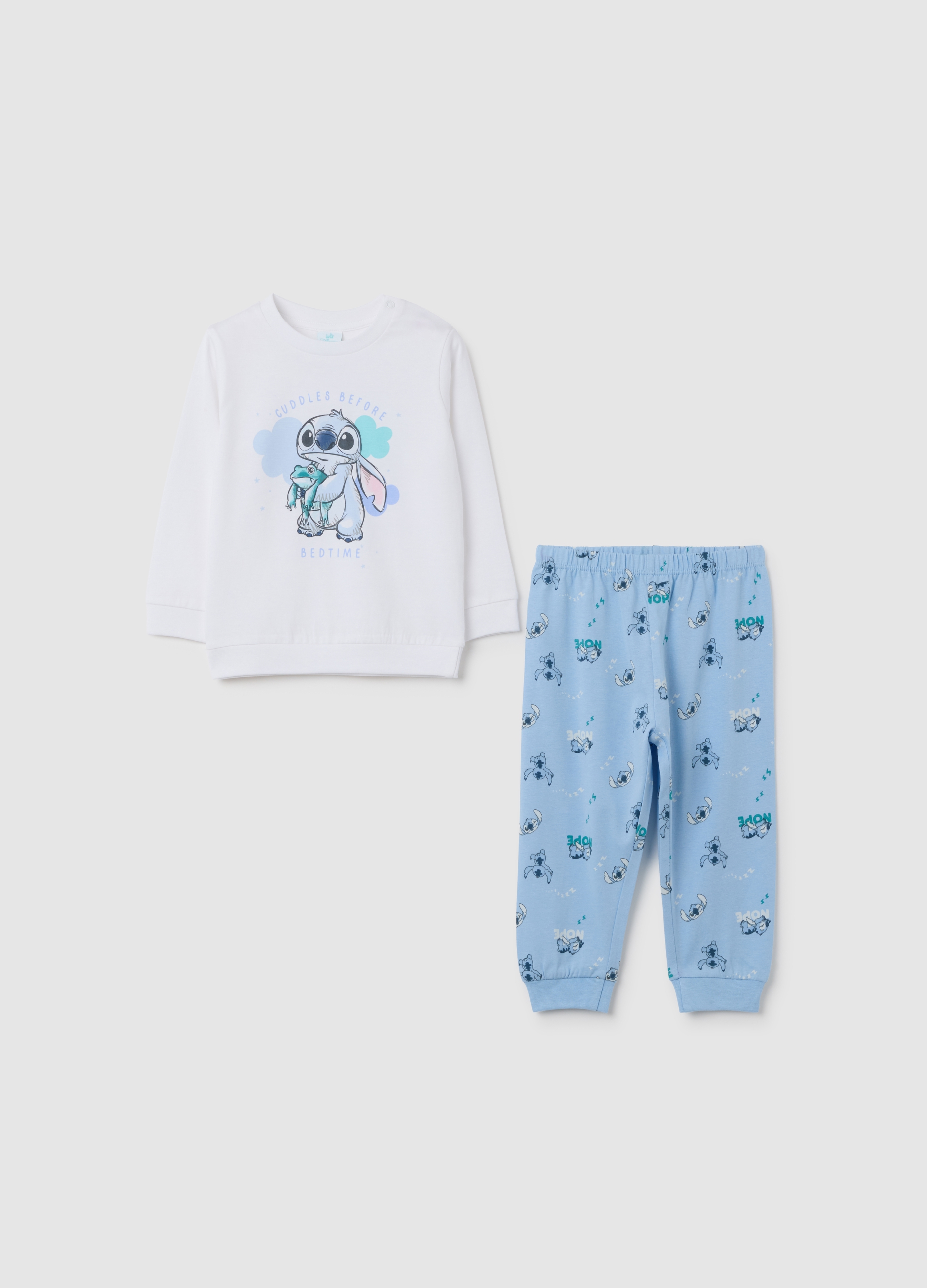 Conjunto De Pijama Infantil En Algodón Puro Blanco Y Azul, Niño, Blanco óptico, Talla: 12-18