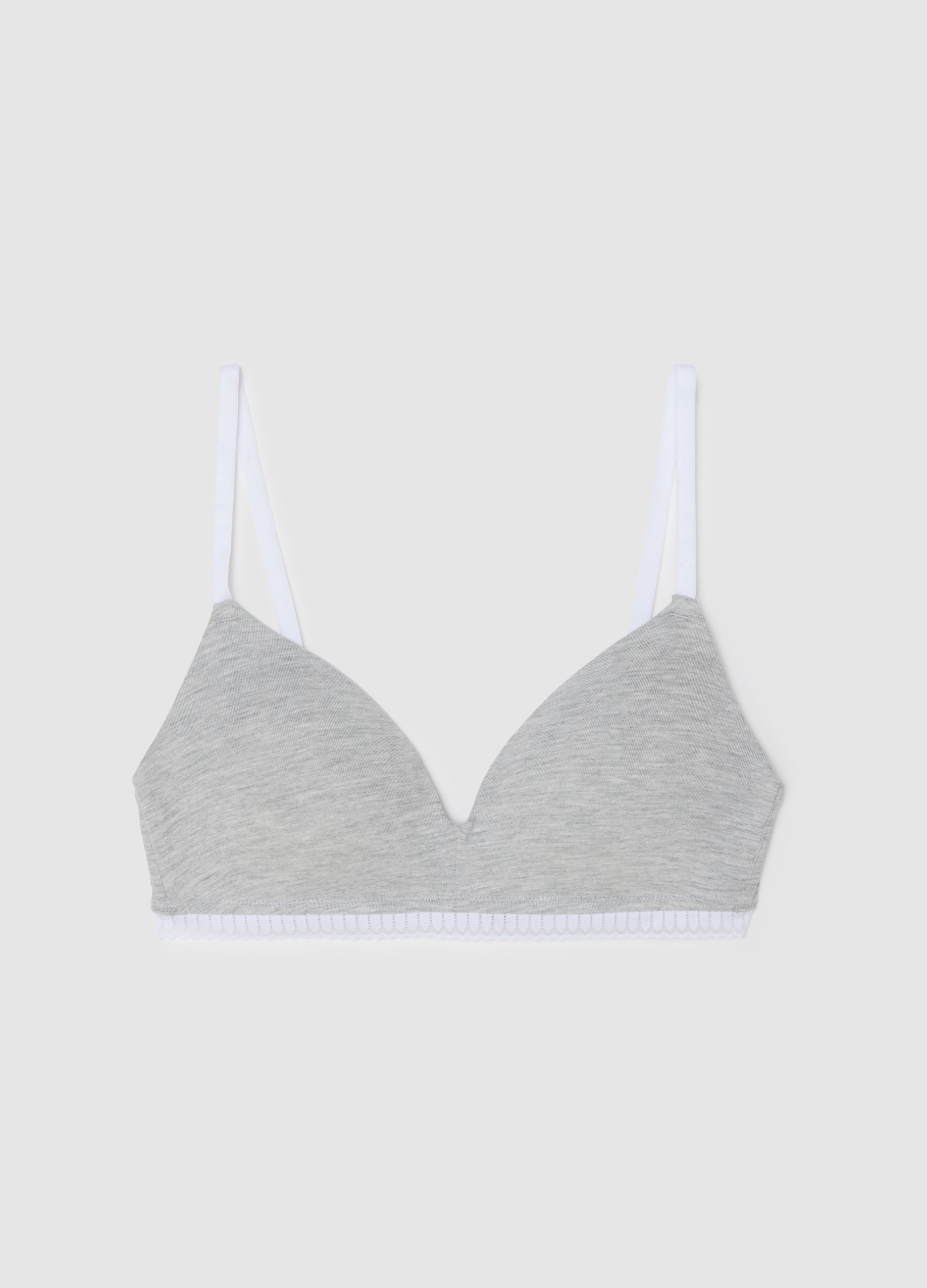 Sujetador Triángulo Gris De Algodón Elástico Con Relleno, Mujer, Blanco/gris, Talla: 5C