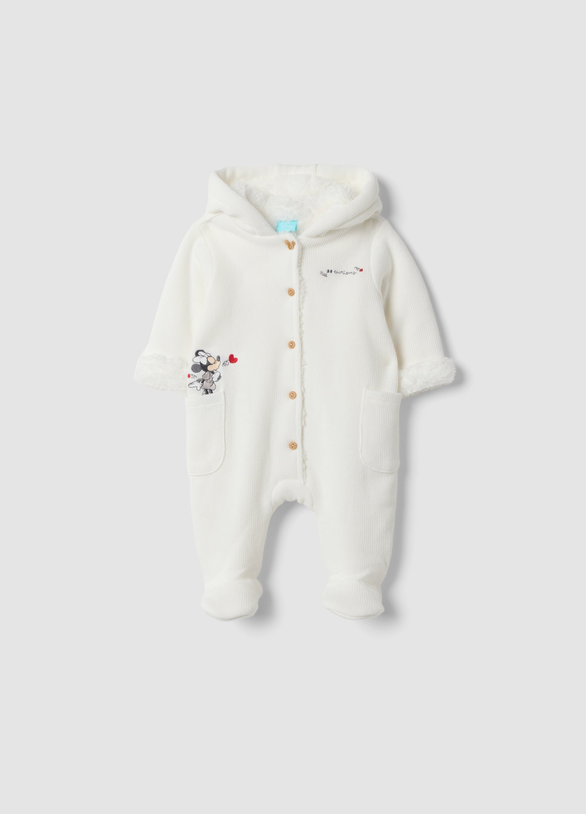 FAGOTTINO, Tutina Bianca Con Cappuccio In Misto Cotone Con Stampa Minnie, Neonata, Bianco, Taglia: 1-3