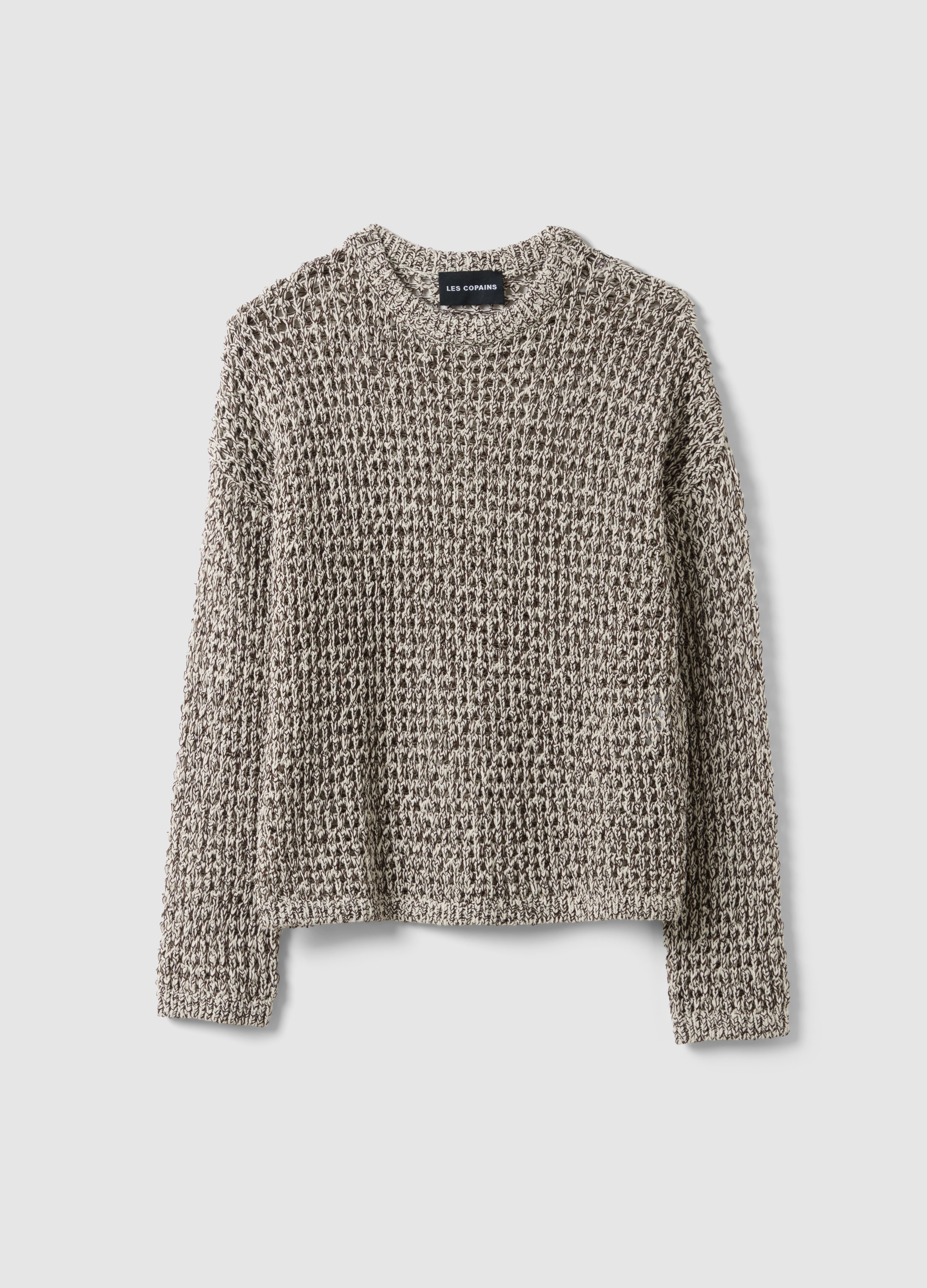 LES COPAINS, Jersey Multicolor Regular Fit De Mezcla De Algodón Con Diseño De Punto, Mujer, Blanco/marrón, Talla: 36