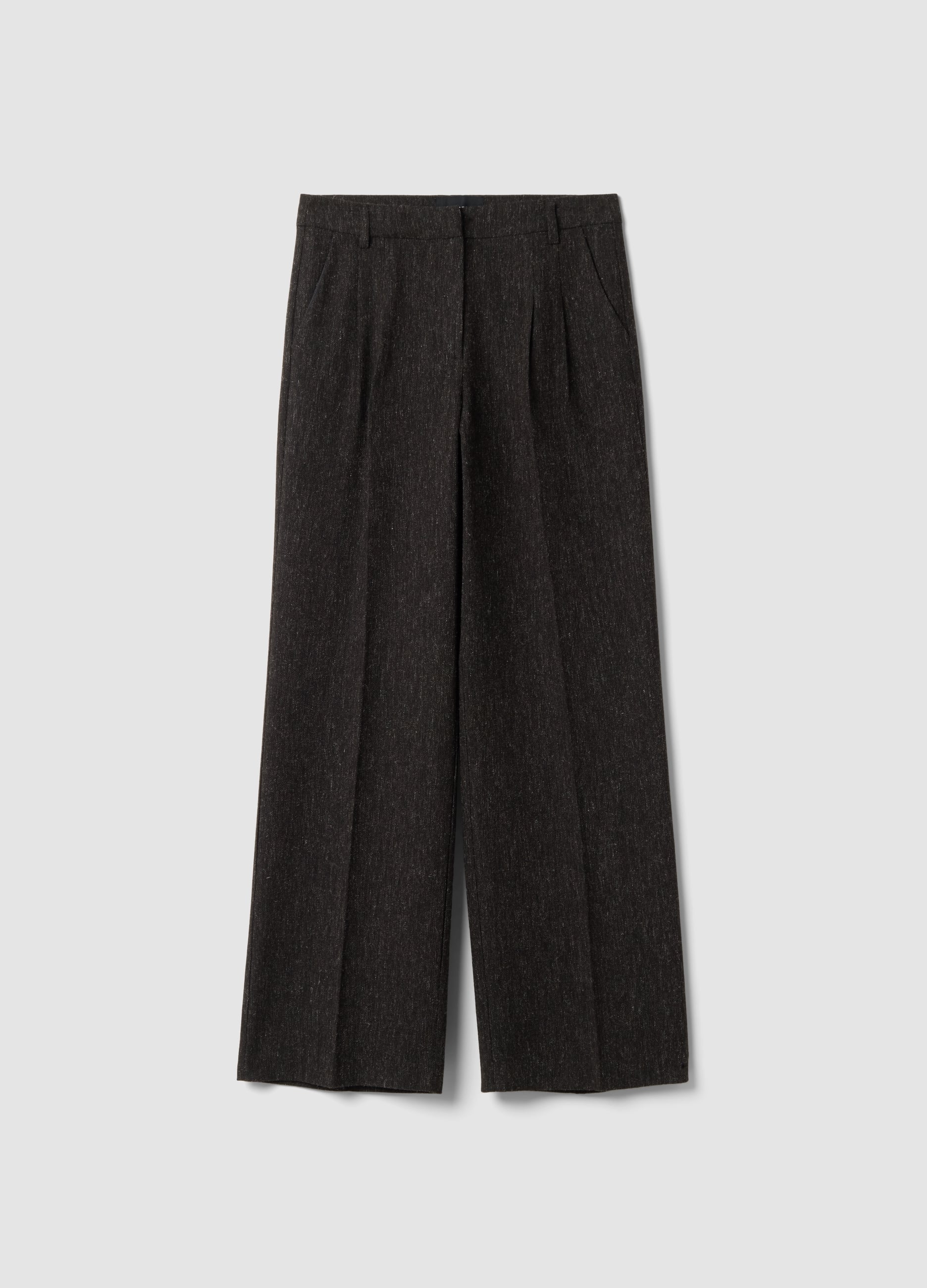 LES COPAINS, Pantaloni Marroni In Misto Lana E Viscosa Straight Fit, Donna, Nero, Taglia: 38