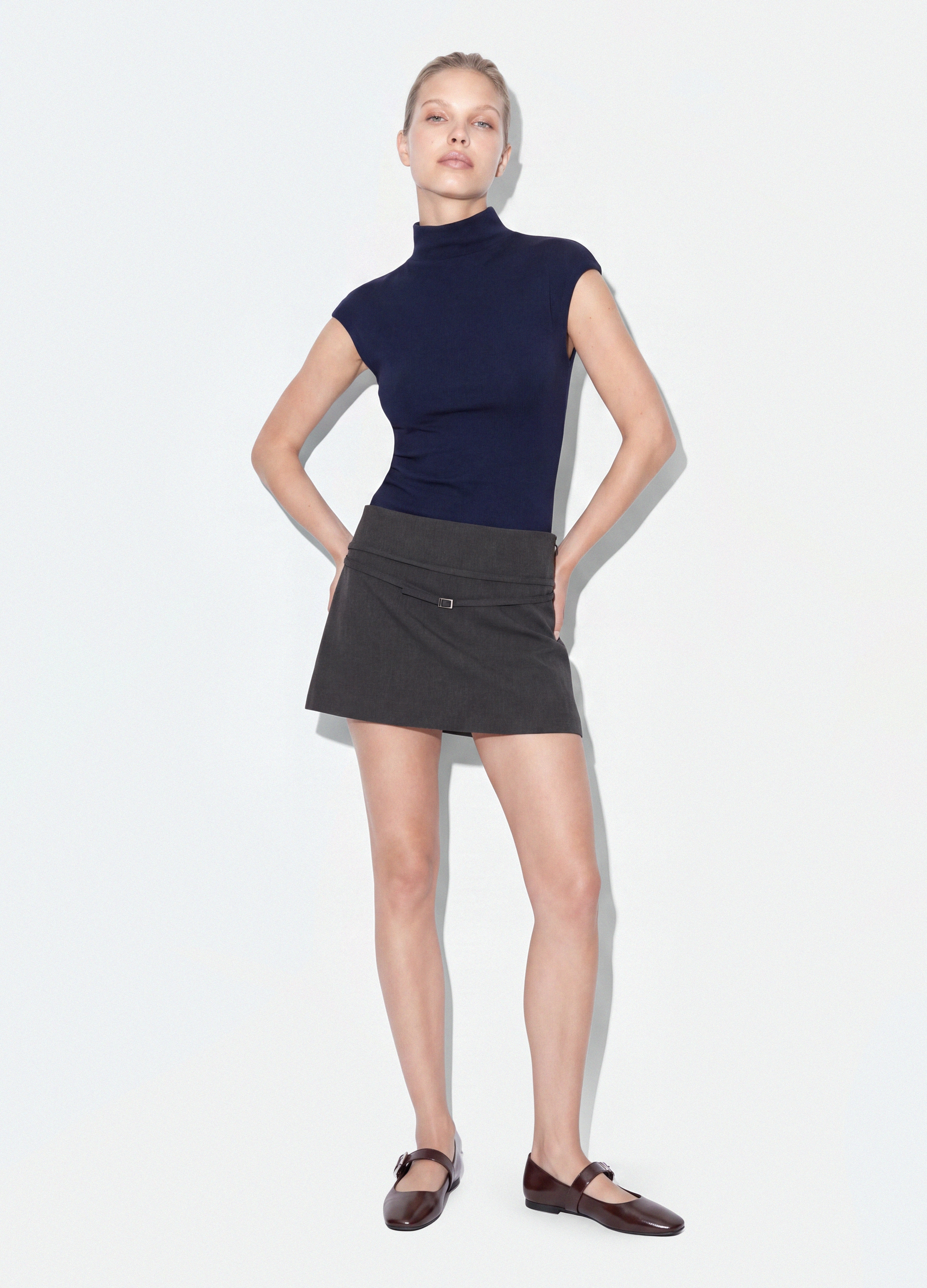 B.ANGEL, T-shirt Blu In Modal E Cotone Elasticizzato Con Collo Rialzato Fitted, Donna, Blu, Taglia: XL
