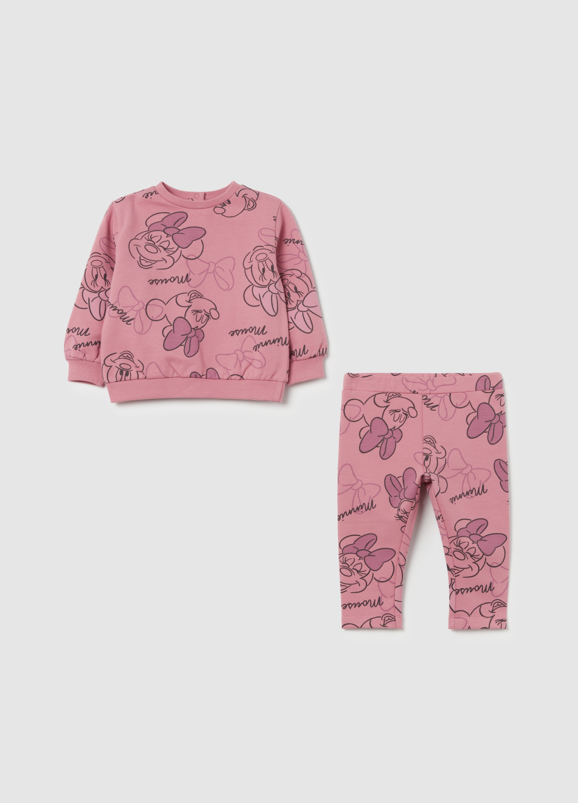DISNEY, Jogging Set In Cotone Bio Con Stampa Minnie, Bambina, Rosa, Taglia: 30-36