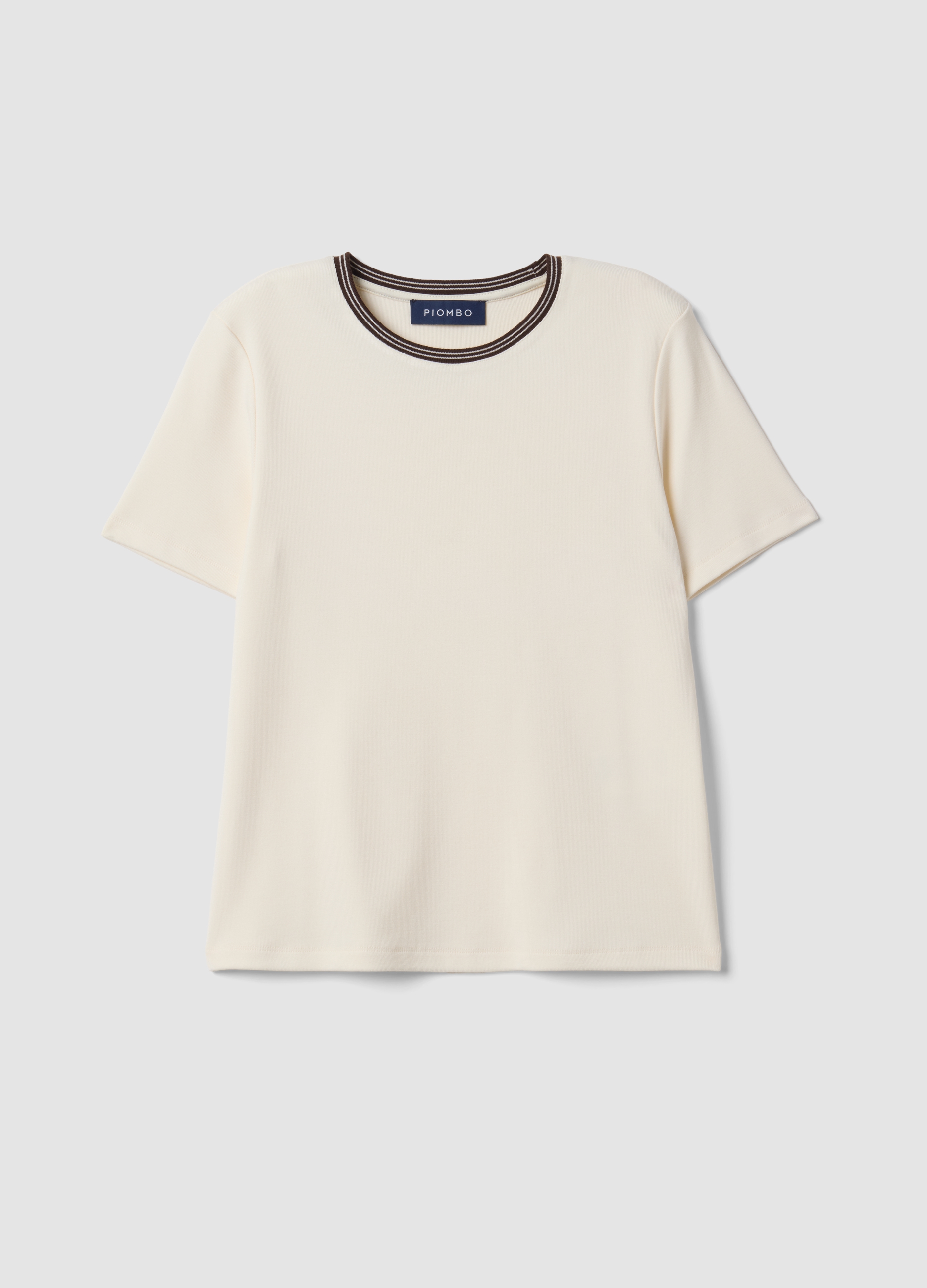 Piombo Contemporary, T-shirt Beige In Viscosa Elasticizzata Girocollo, Donna, Beige, Taglia: XL