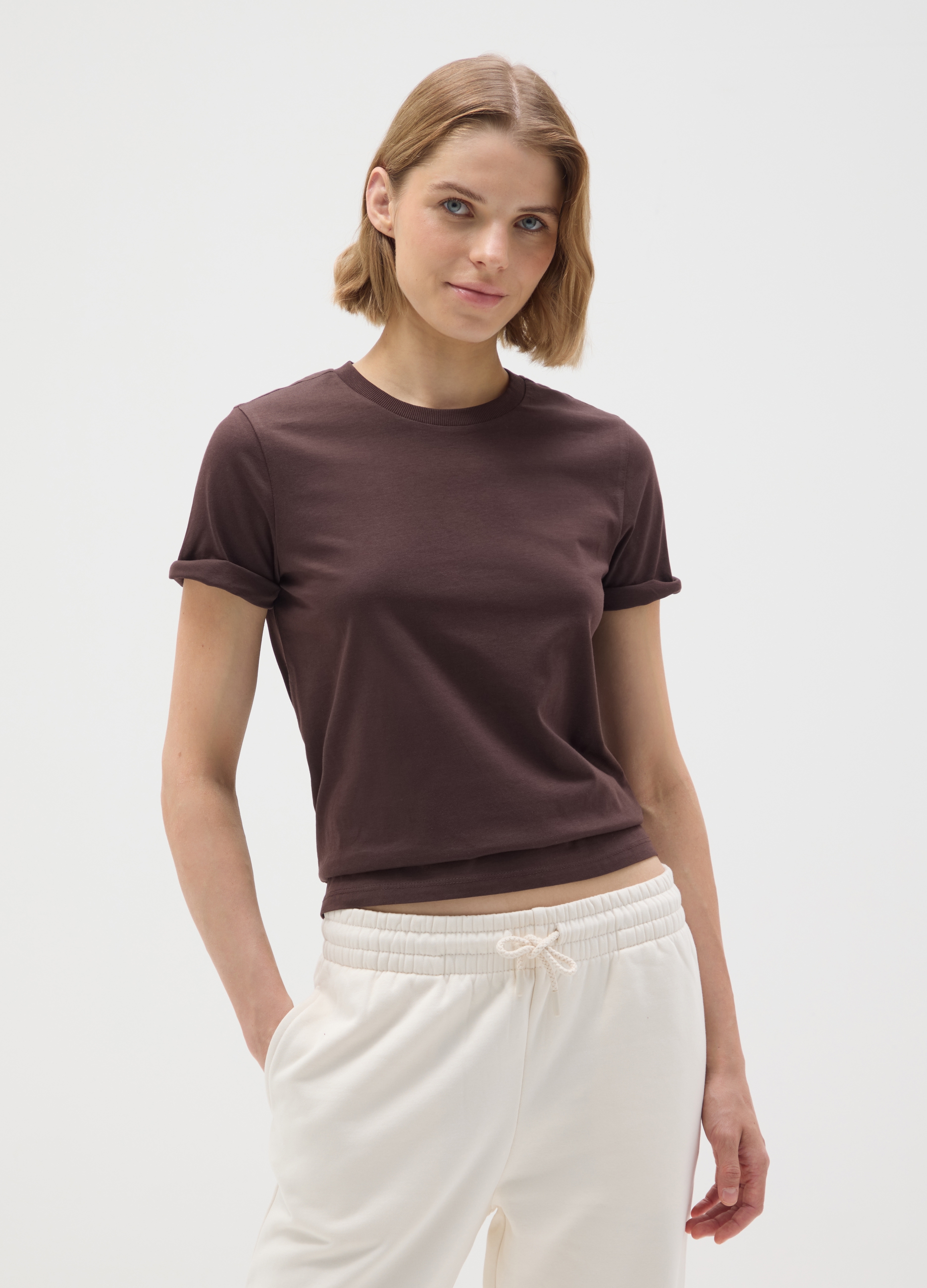 OVS , T-shirt In Puro Cotone Marrone Regular Fit, Donna, Marrone, Taglia: XS