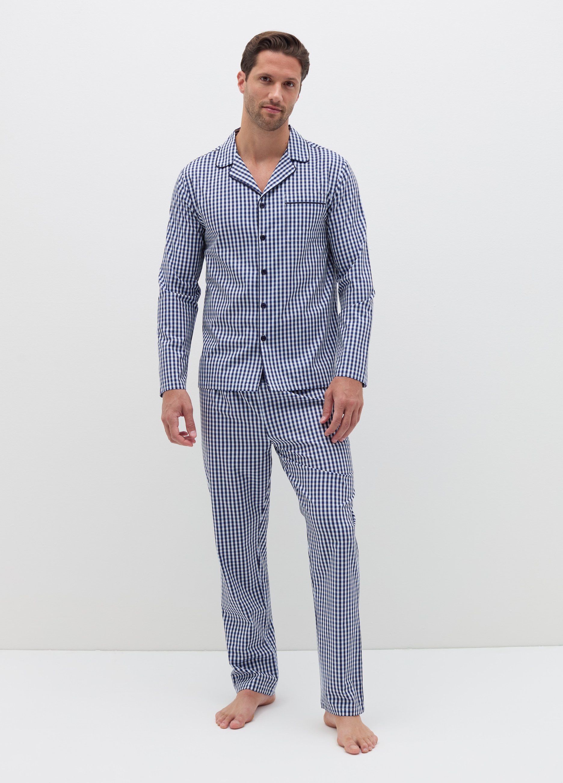 Pijama Largo Parte De Arriba Con Ribetes En Contraste, Hombre, Blanco/azul, Talla: S