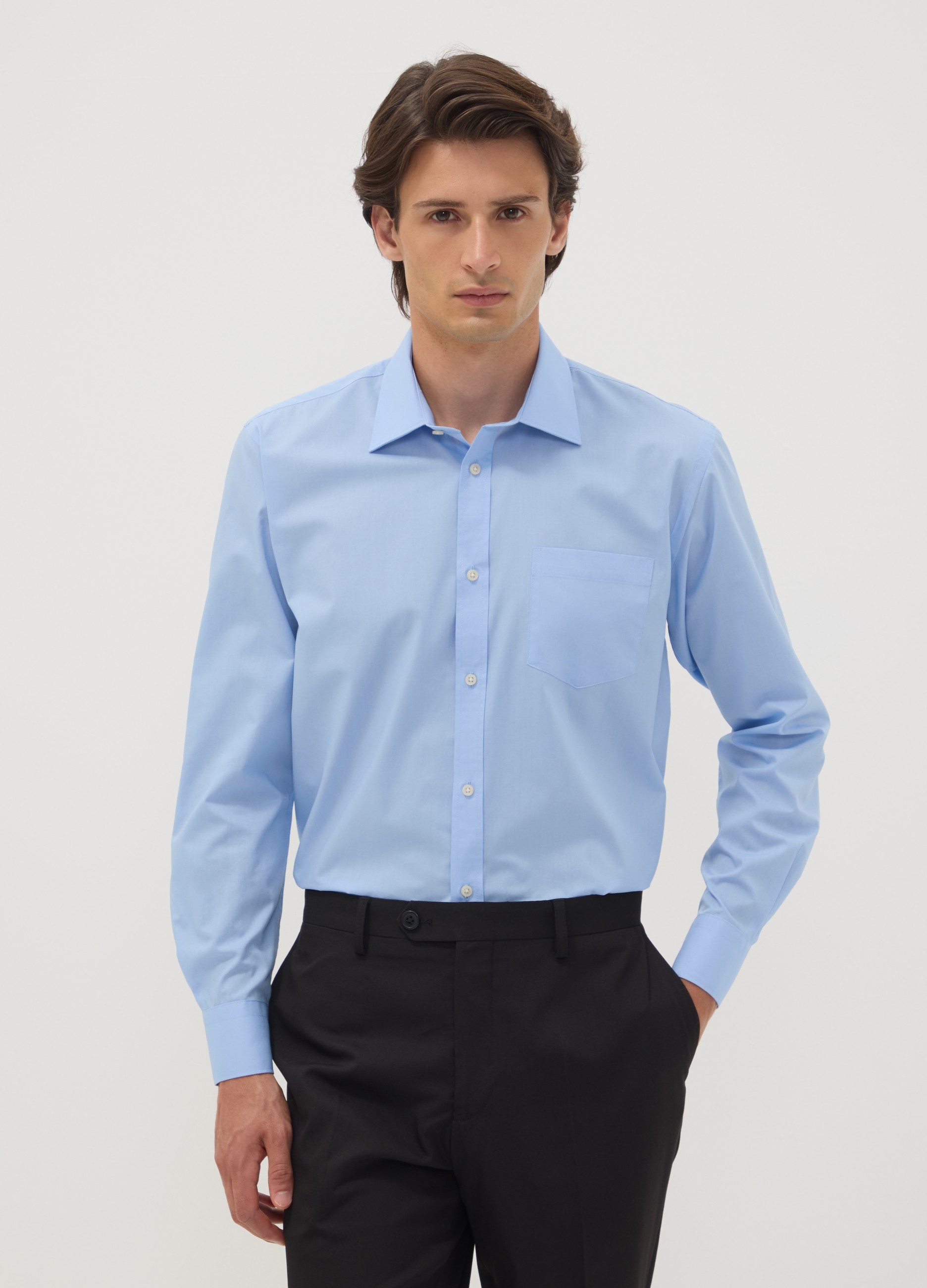 OVS, Camicia Azzurra Regular Fit Con Colletto Classico Easy Iron, Uomo, Azzurro, Taglia: 41