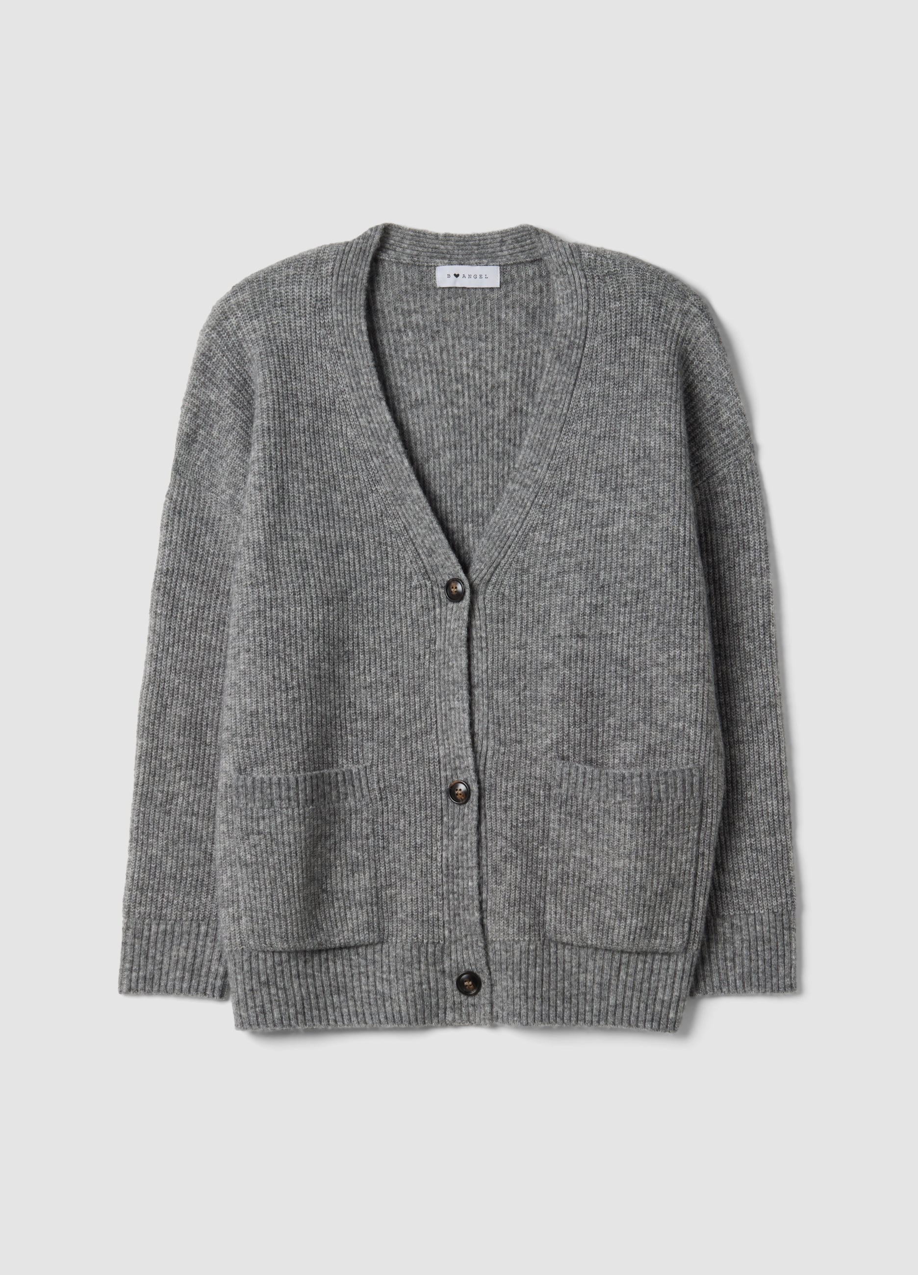 B.ANGEL, Cardigan Grigio In Tessuto Elasticizzato Con Scollo Profondo A V, Donna, Grigio, Taglia: M