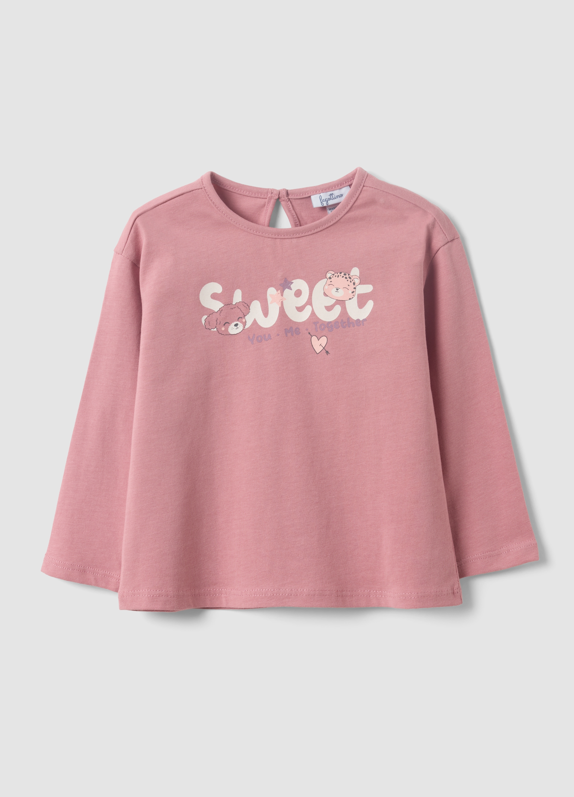 FAGOTTINO, Maglietta Rosa A Maniche Lunghe In Cotone Organico Con Stampa Per Bimba, Bambina, Rosa, Taglia: 24-30
