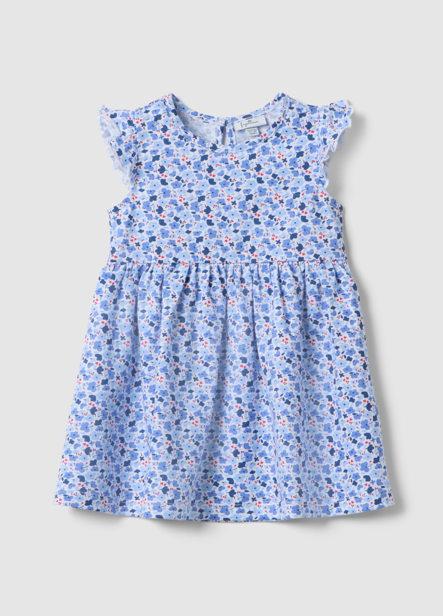 FAGOTTINO, Vestido Regular Fit Para Niña En Algodón Puro Multicolor Con Flores, Niña, Blanco/azul claro, Talla: 9-12