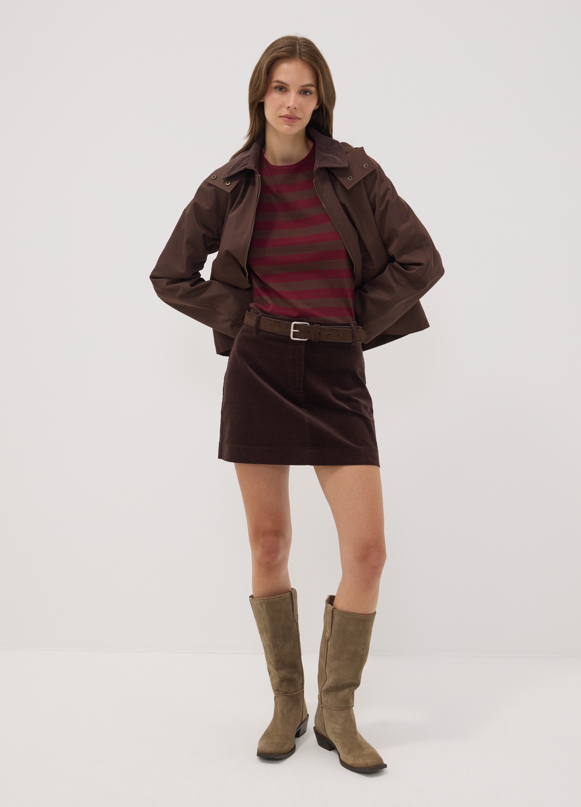 OVS, Gonna Marrone Corta In Cotone Elasticizzato A Coste, Donna, Marrone, Taglia: XL