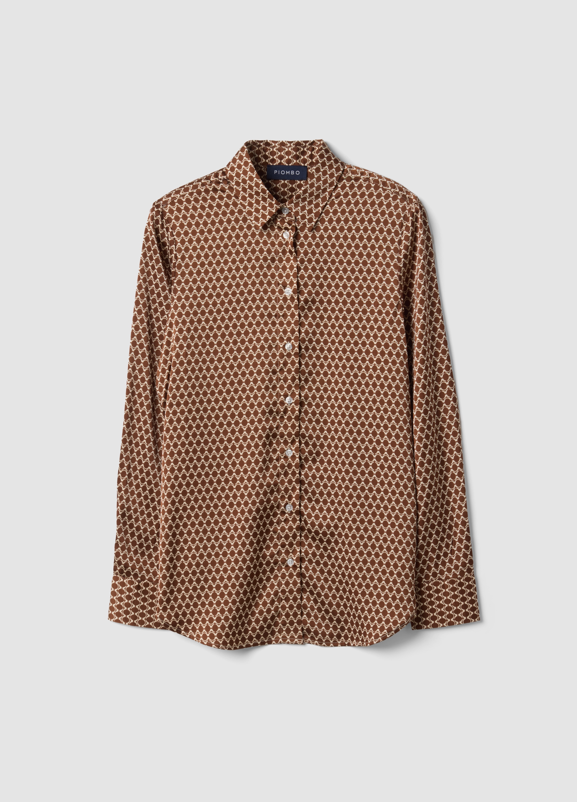 Piombo Contemporary, Camicia Marrone In Tessuto Elasticizzato Con Fantasia Regular Fit, Donna, Marrone, Taglia: XL