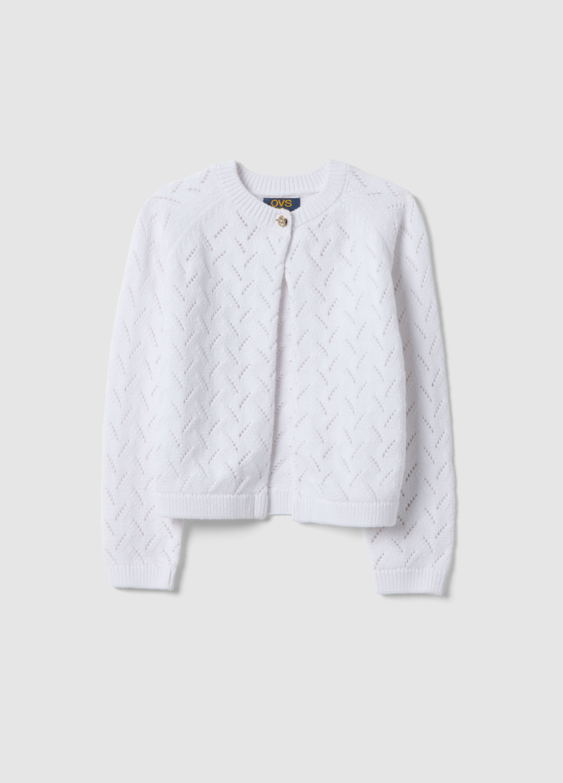 OVS KIDS, Cardigan In Puro Cotone Bianco Da Bambina Regular Fit Con Bottone, Bianco, Taglia: 4-5