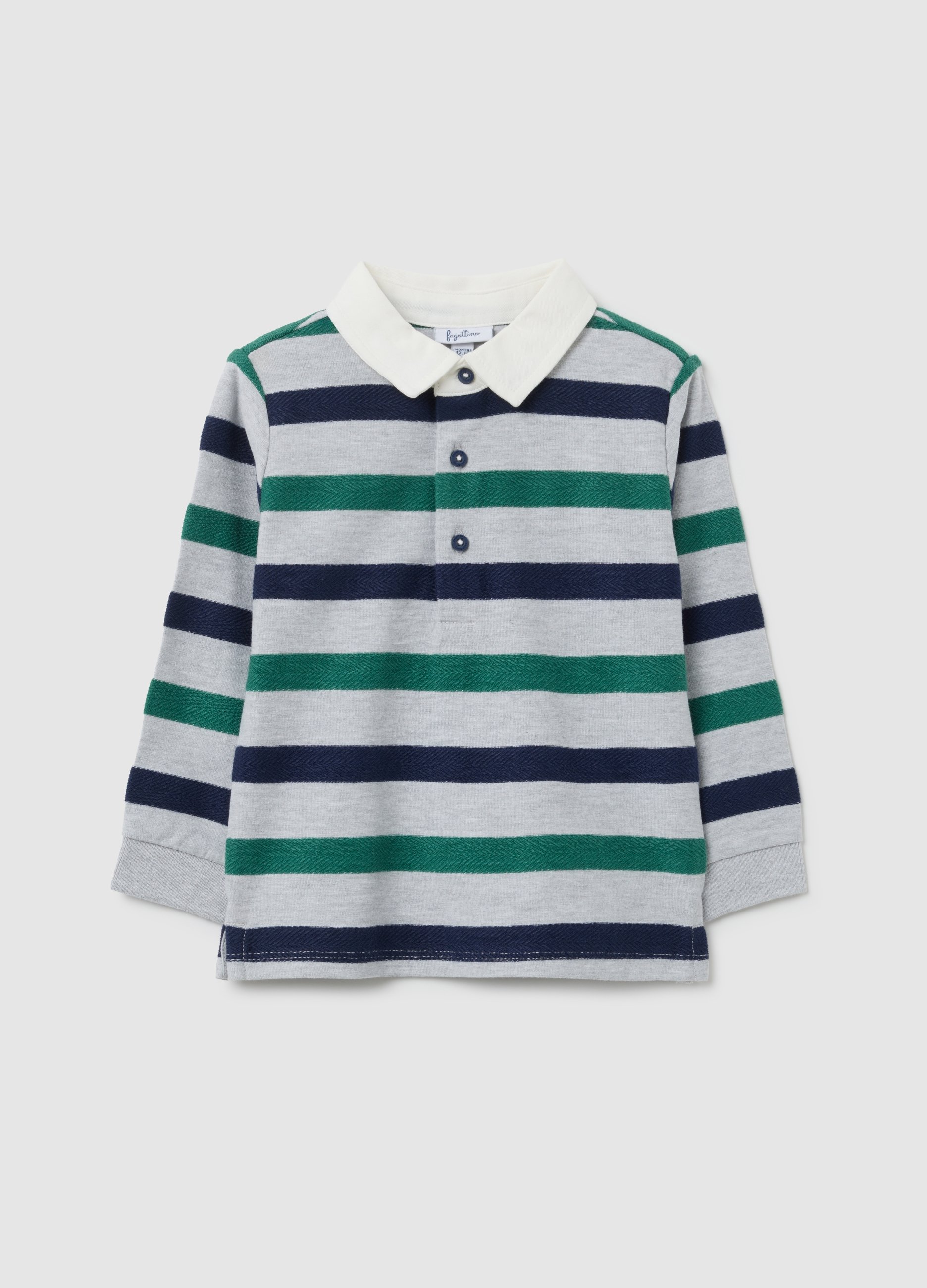 Polo A Maniche Lunghe Multicolor Per Bambino, Niño, Grey/Blue/Green, Talla: 9-12
