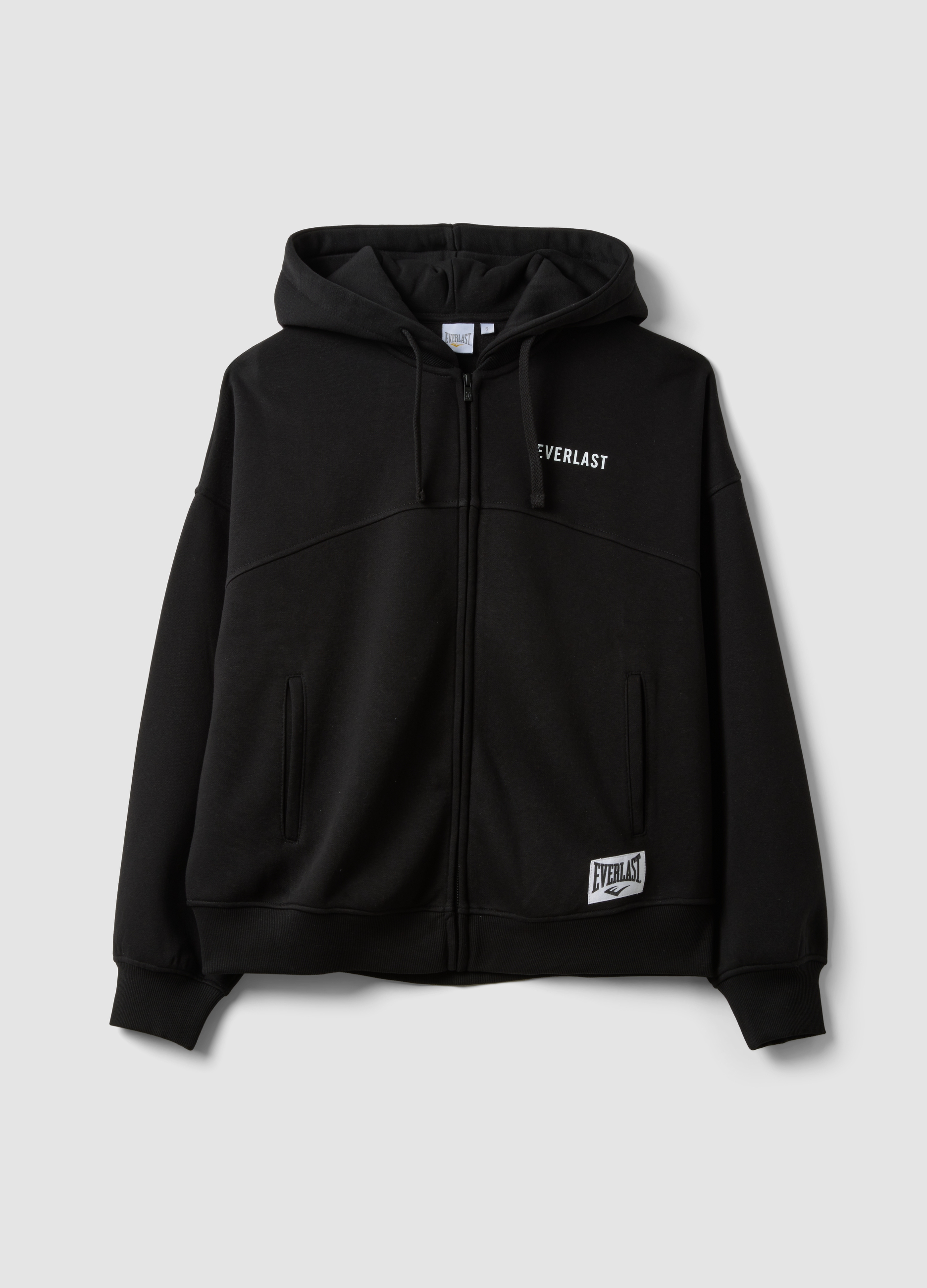 EVERLAST, Felpa Nera Con Cappuccio In Misto Cotone Con Stampa, Unisex, Nero, Taglia: XS