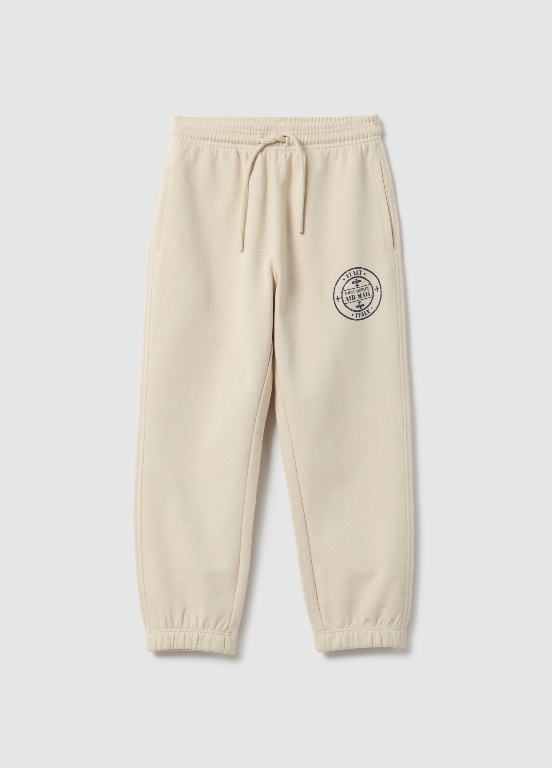 OVS KIDS, Pantalones Jogger Beige Para Niños En Algodón Puro Regular Fit Con Logo, Niño, Beige Claro, Talla: 7-8