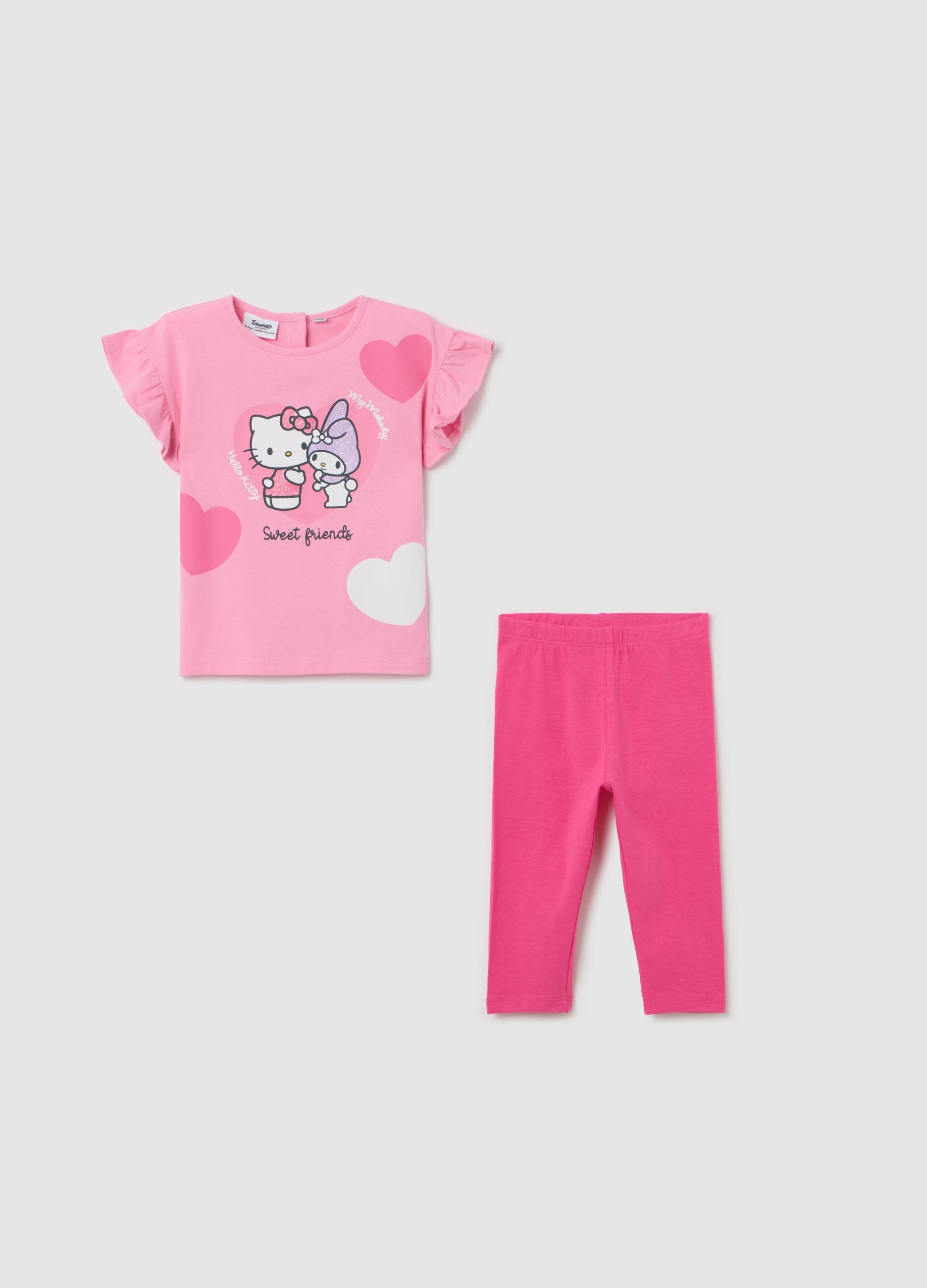 FAGOTTINO, Jogging Set Stampa Glitter Hello Kitty E My Melody, Bambina, Rosa, Taglia: 18-24