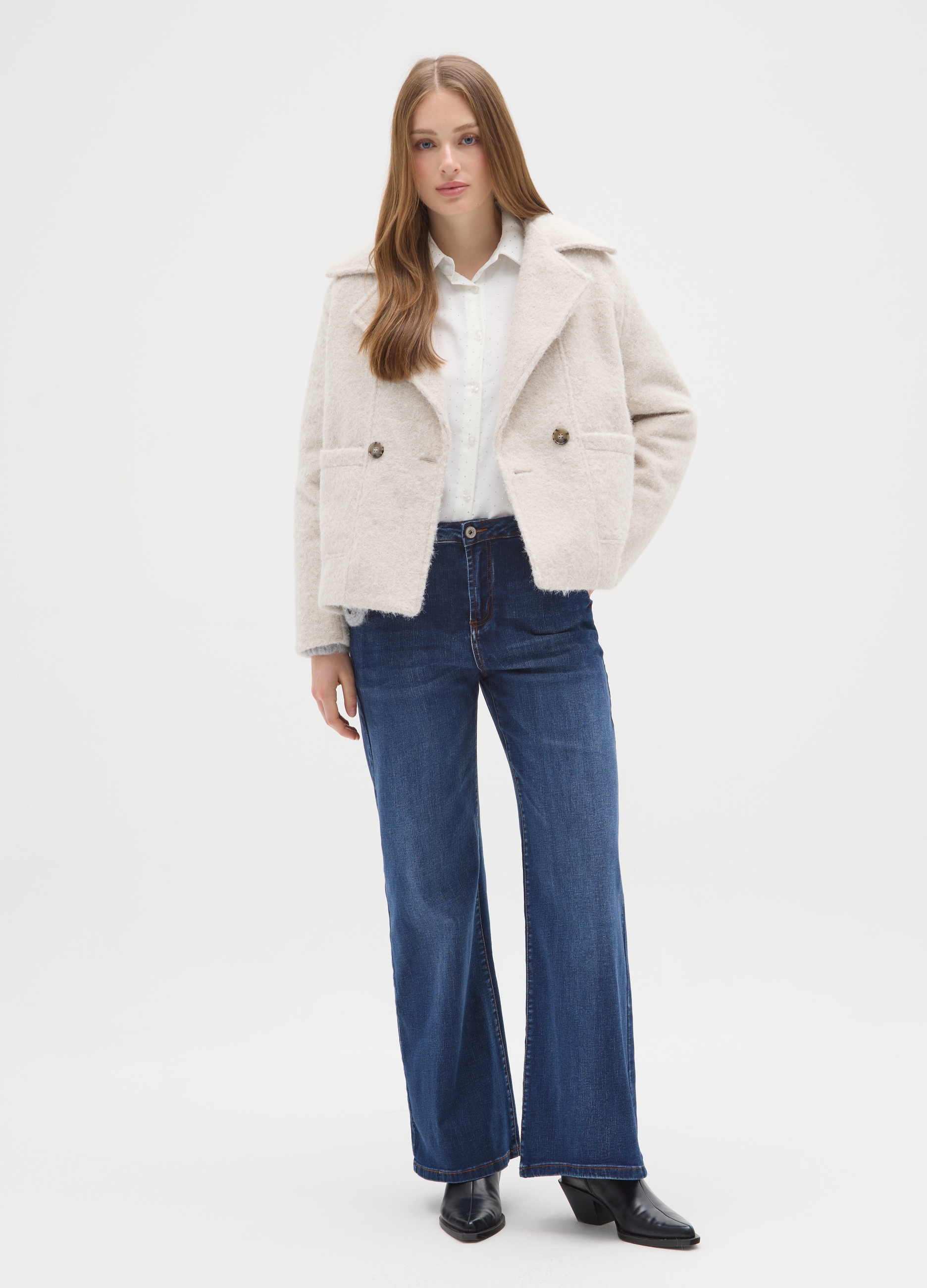 HYBRID, Giacca Doppiopetto Beige Regular Fit Con Bottoni, Donna, Beige, Taglia: S/M