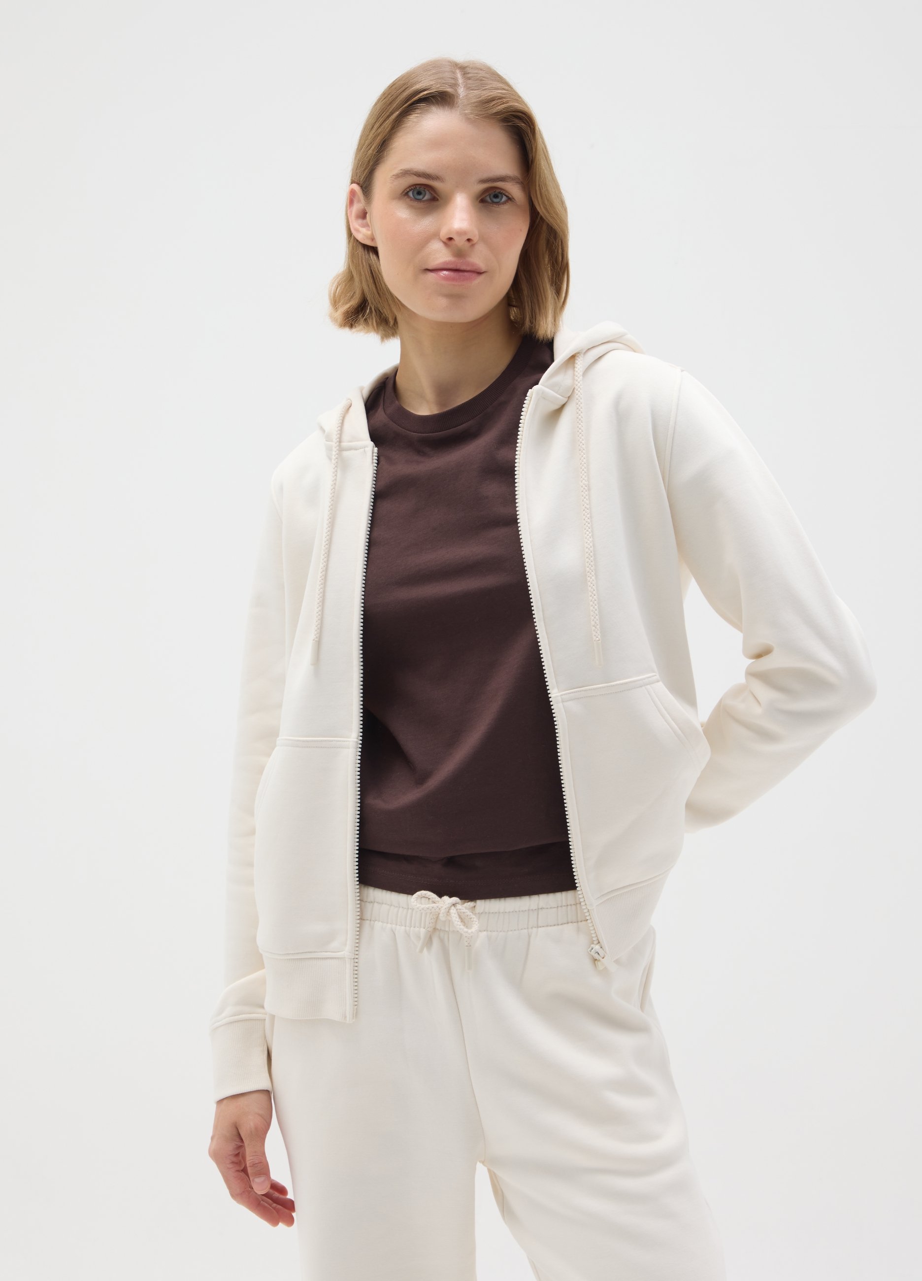 OVS, Weiße Sweatshirt Aus Baumwollmischung In Regular Fit, Frau, Weiß, Größe: 34