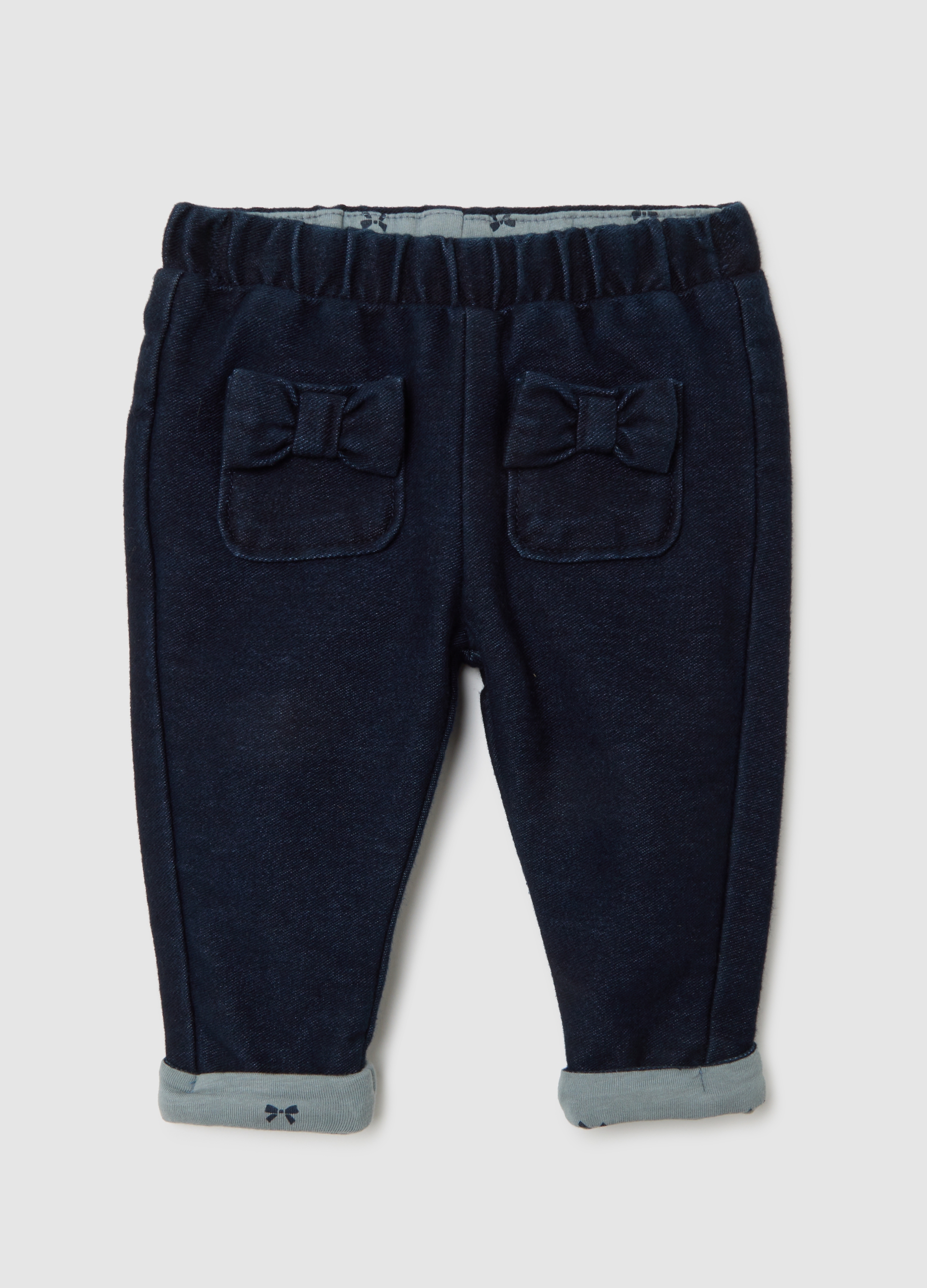 FAGOTTINO, Pantalones Azules Para Bebé Niña En Mezcla De Algodón Ajuste Regular Con Lazos, Bebé Niña, Azul vaquero, Talla: 3-6