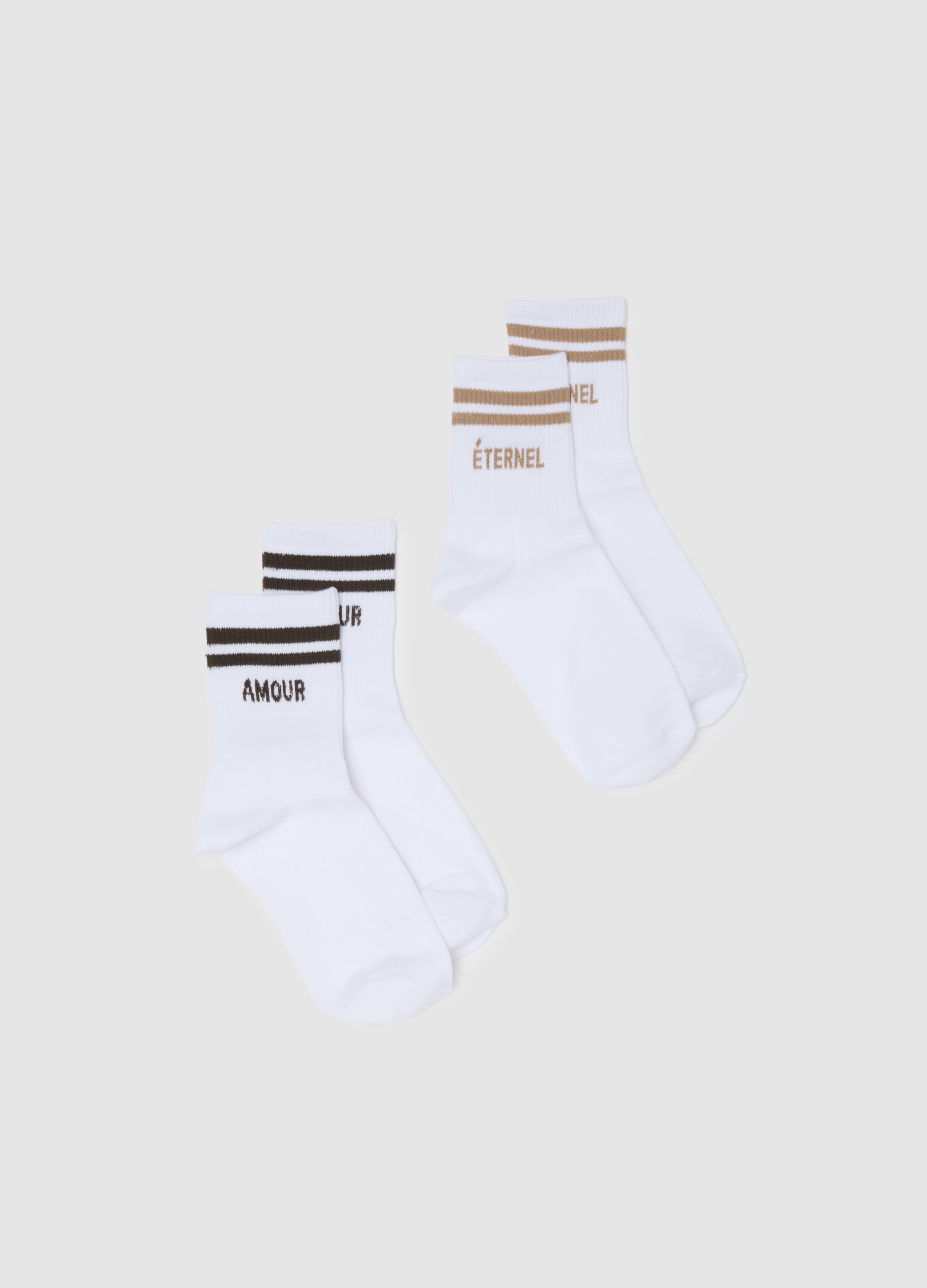 OVS, Bipack Calzini In Misto Cotone Bianchi Con Righe E Cuore, Donna, Multicolor, Taglia: 36-38