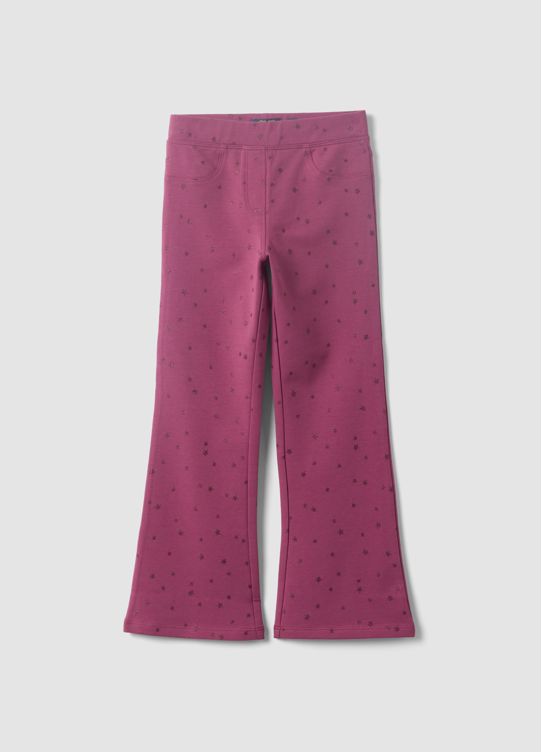 OVS KIDS, Pantaloni Flare Viola In Cotone Elasticizzato Con Fantasia Stelle Per Bambina, Viola, Taglia: 3-4