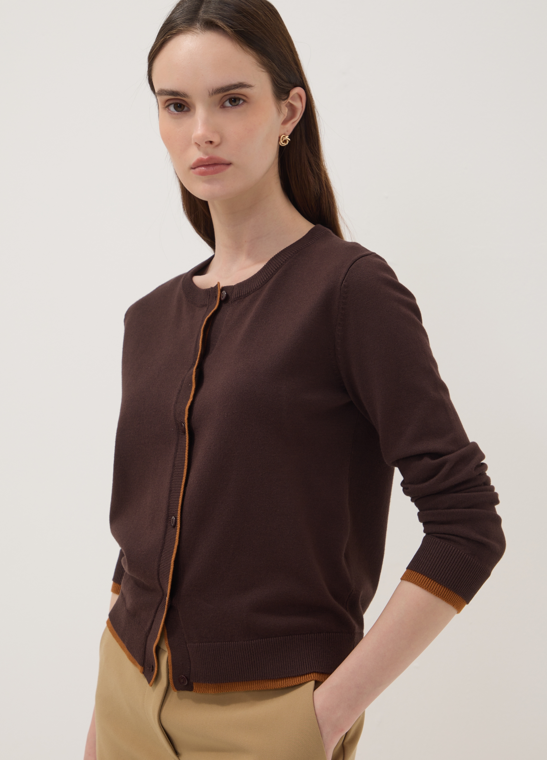 OVS, Cardigan Marrone In Misto Viscosa A Maniche Lunghe, Donna, Marrone, Taglia: L