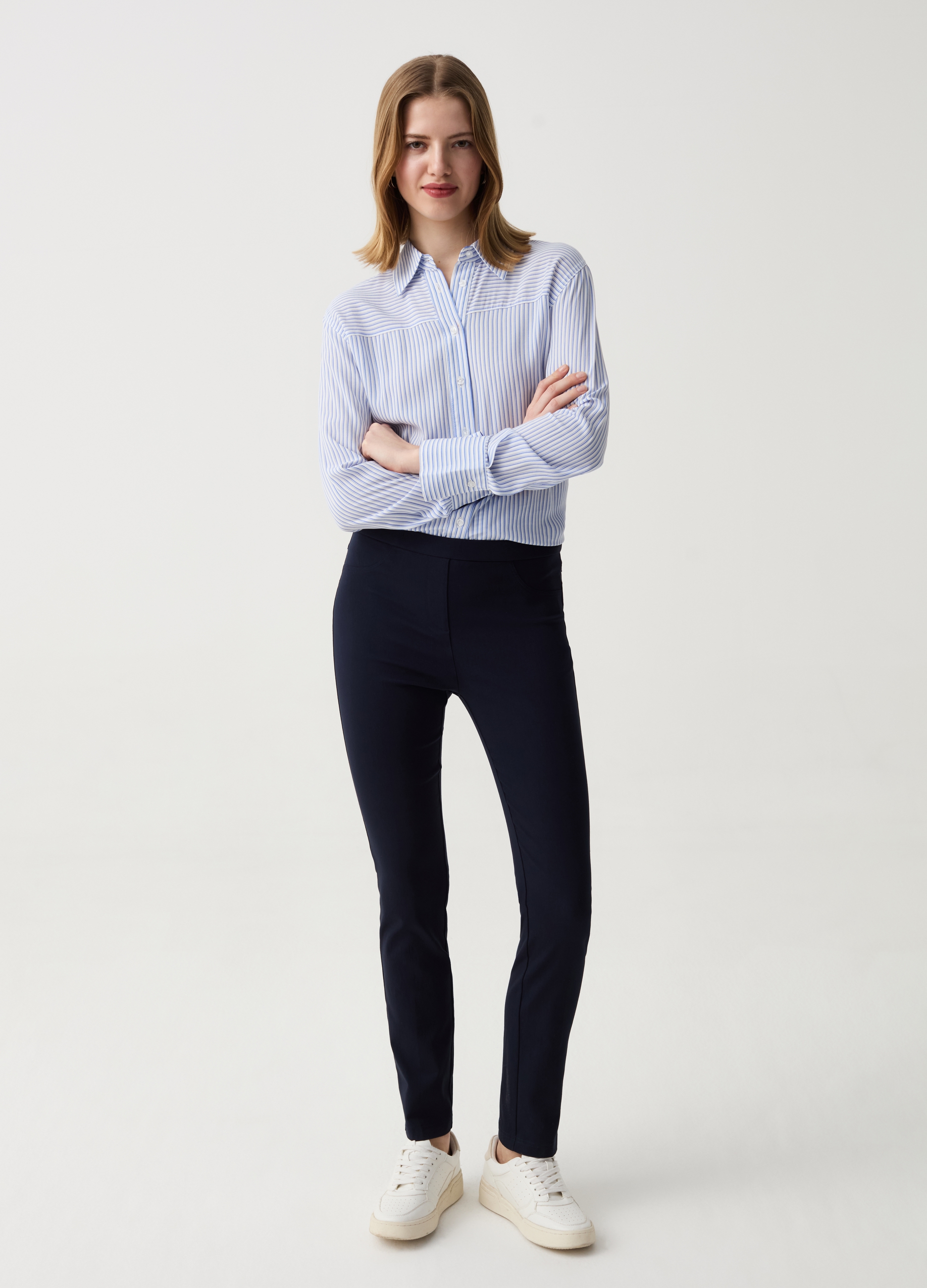 OVS , Treggings In Viscosa Sostenibile Stretch, Donna, Blu, Taglia: 44