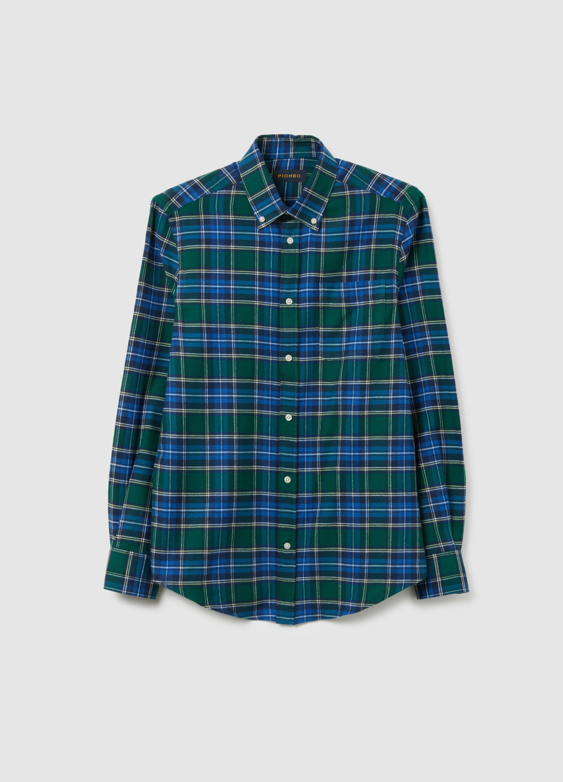 PIOMBO, Camisa De Cuadros Multicolor En Algodón Puro Ajuste Regular, Hombre, Green/Blue, Talla: XL