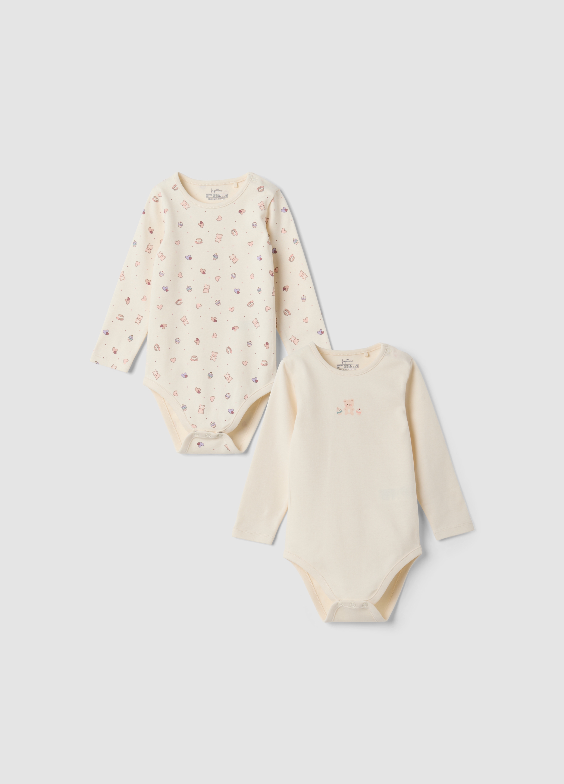 FAGOTTINO, Bipack Body Beige In Puro Cotone Organico Con Orsetto Per Neonata, Bambina, Beige, Taglia: 9-12
