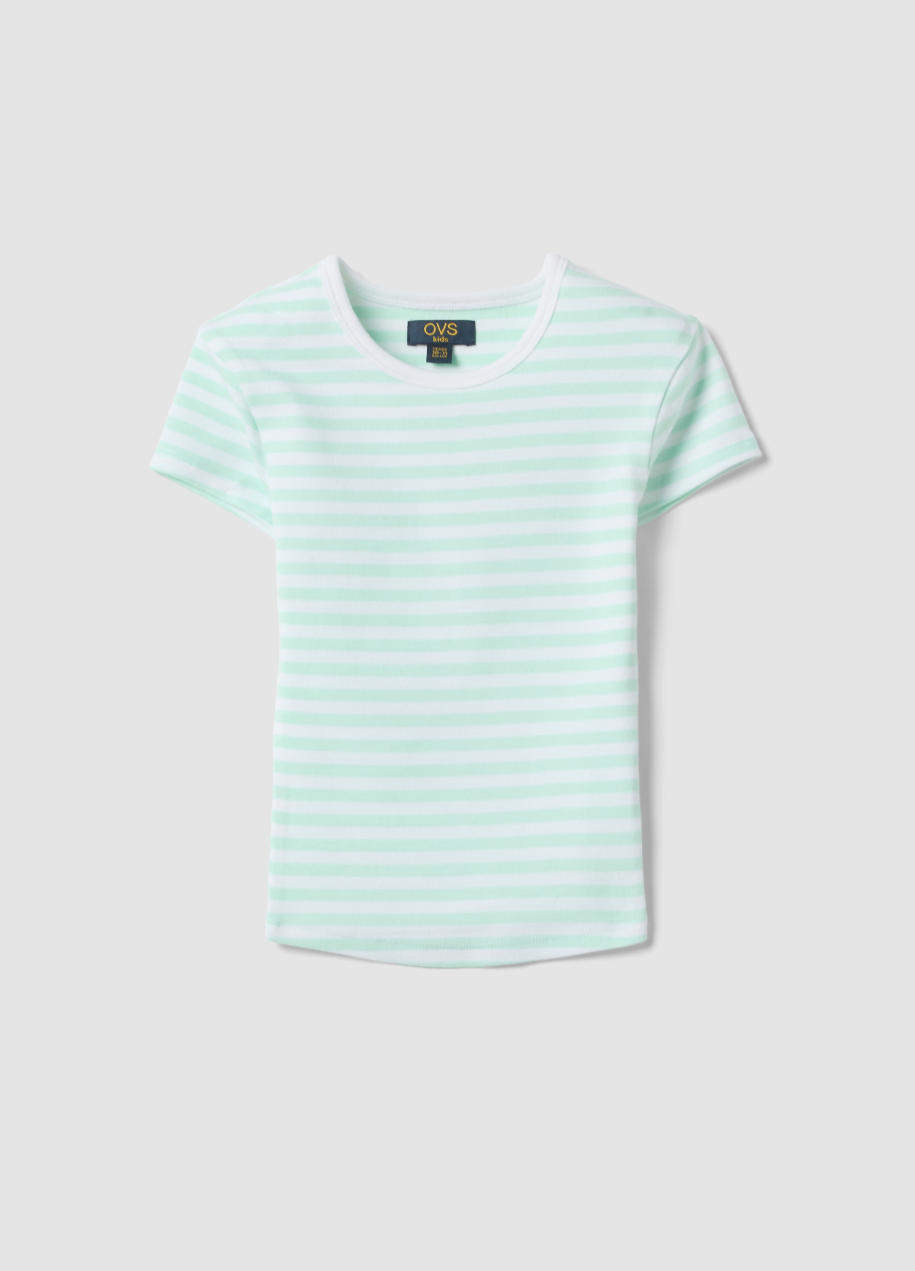 OVS KIDS, T-shirt Fitted In Cotone Elasticizzato Da Ragazza A Righe Multicolor, Niña, Blanco/verde, Talla: 11-12