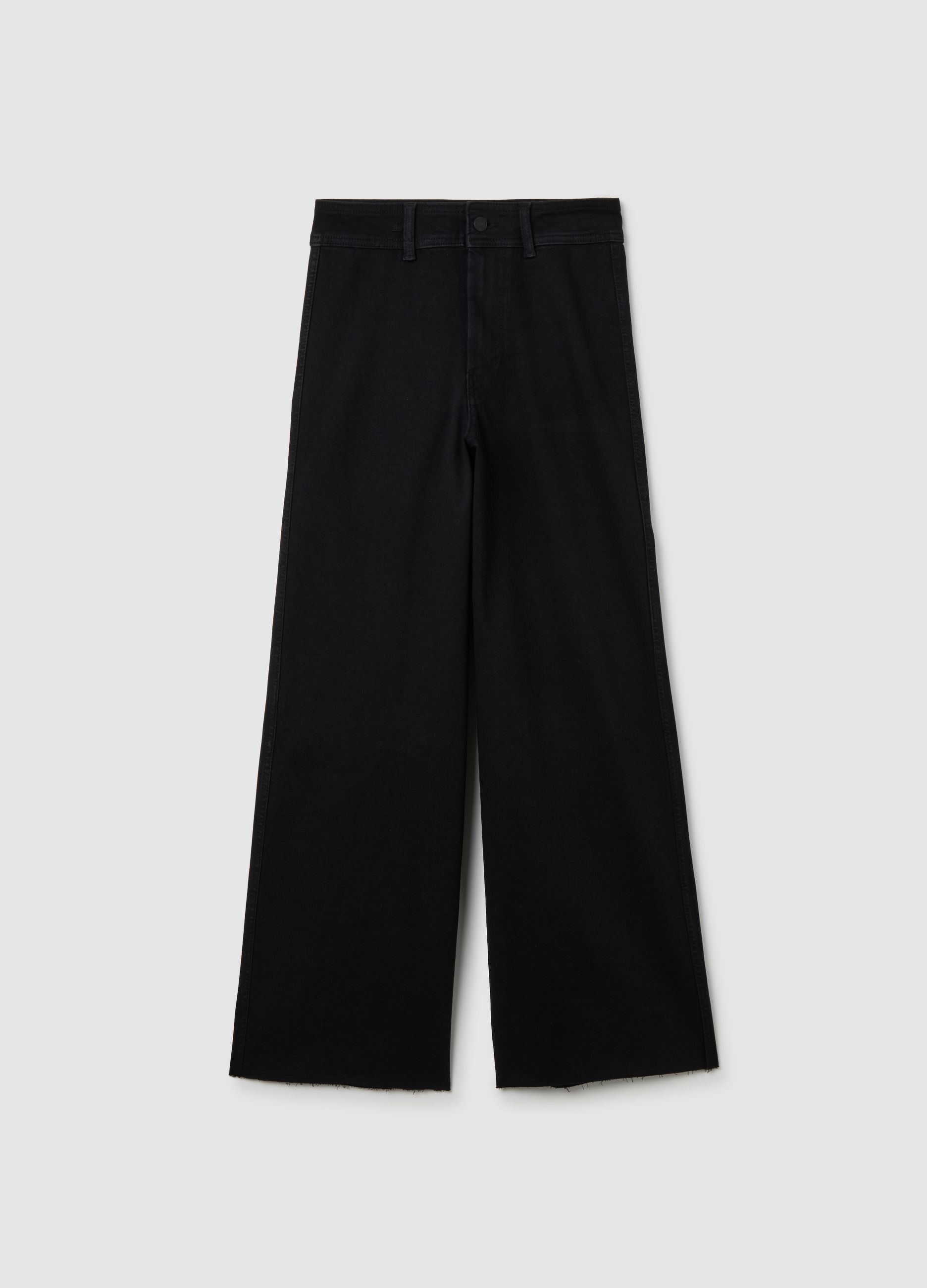 OVS , Pantaloni Neri A Gamba Larga In Tessuto Elasticizzato, Donna, Nero, Taglia: 38