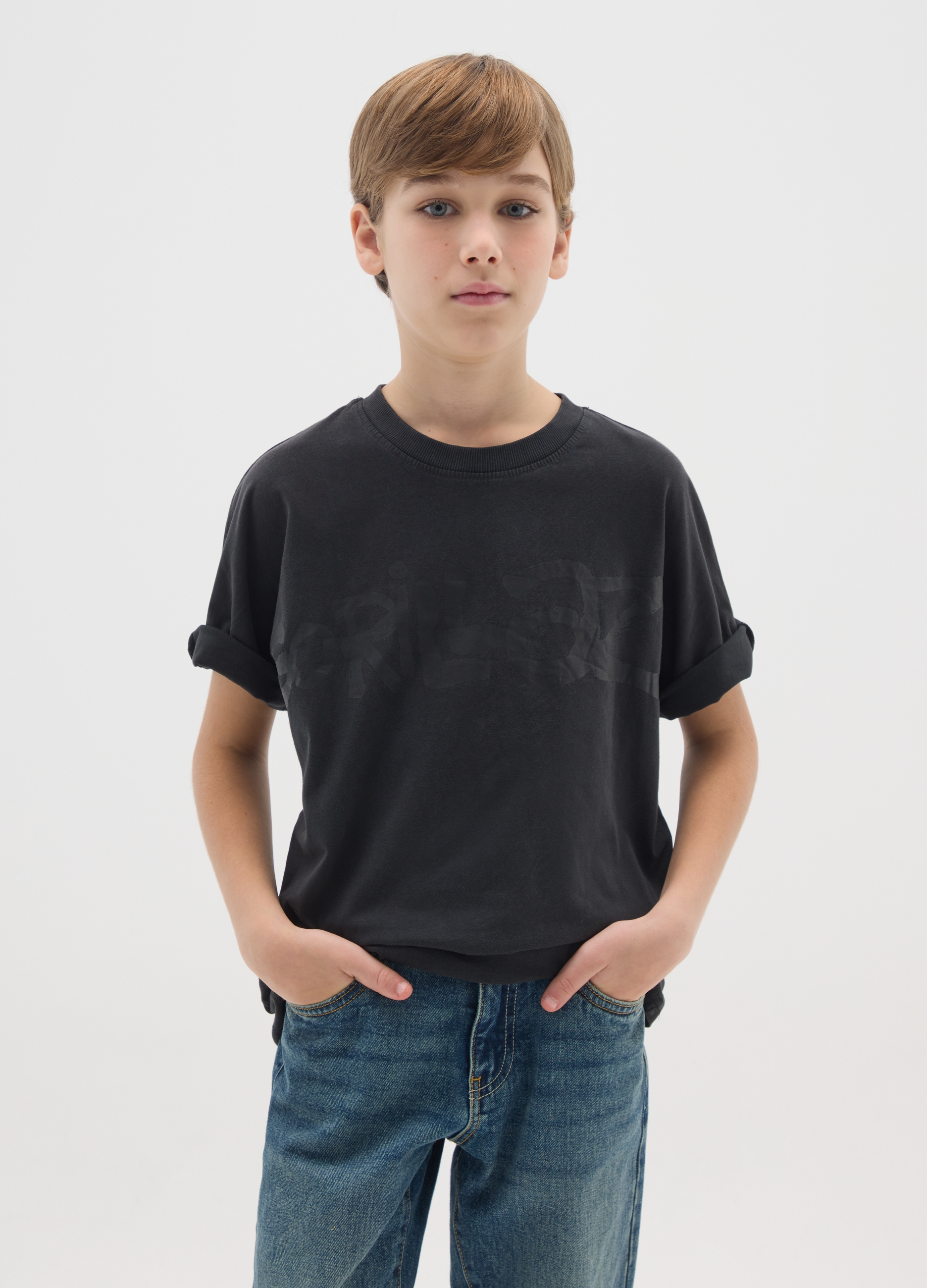 OVS KIDS, T-shirt Da Ragazzo In Puro Cotone Nero Vestibilità Over, Bambino, Nero, Taglia: 11-12