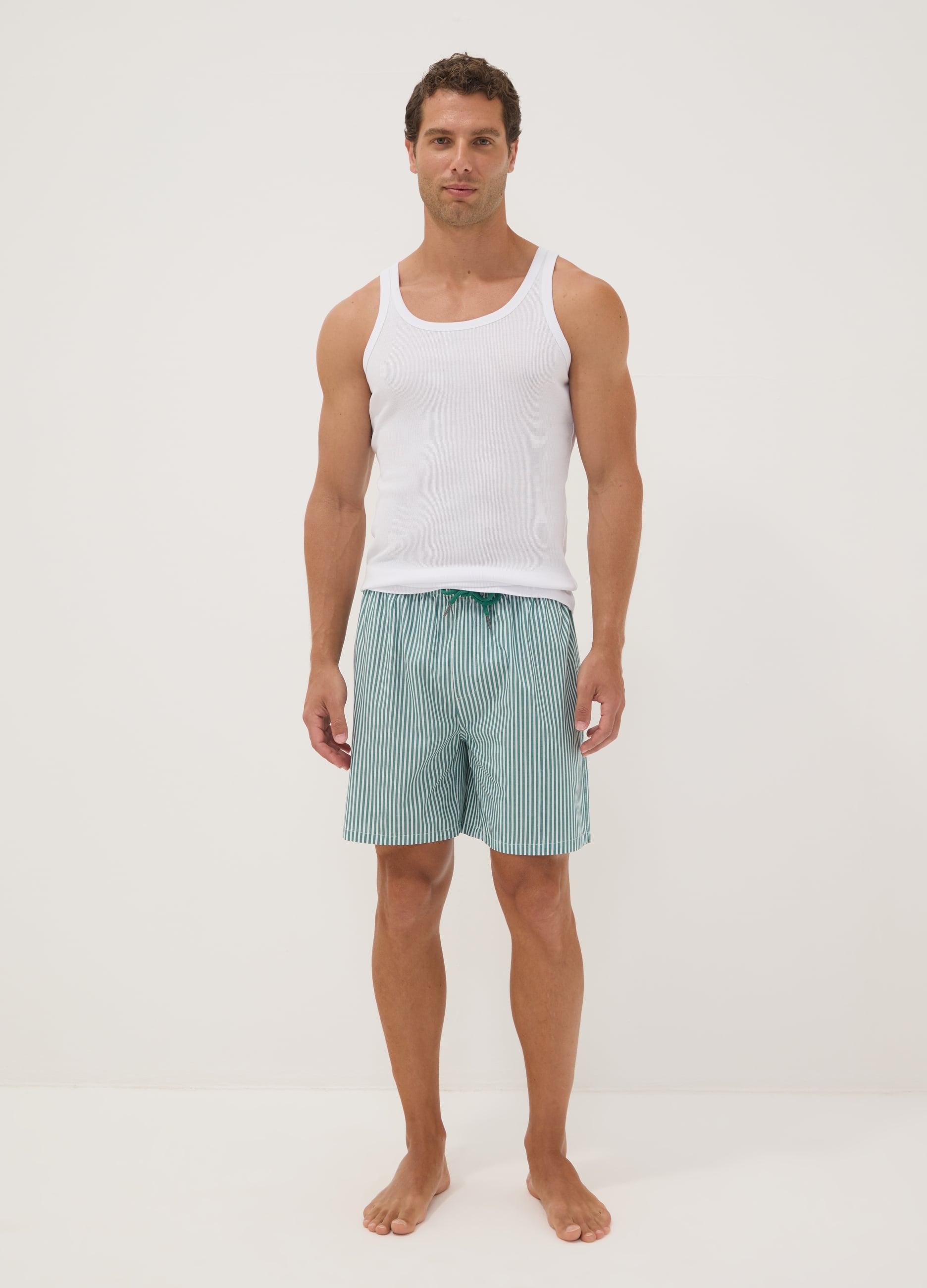 OVS, Pantaloncini Pigiama Verdi A Righe In Cotone Organico, Uomo, Multicolor, Taglia: S