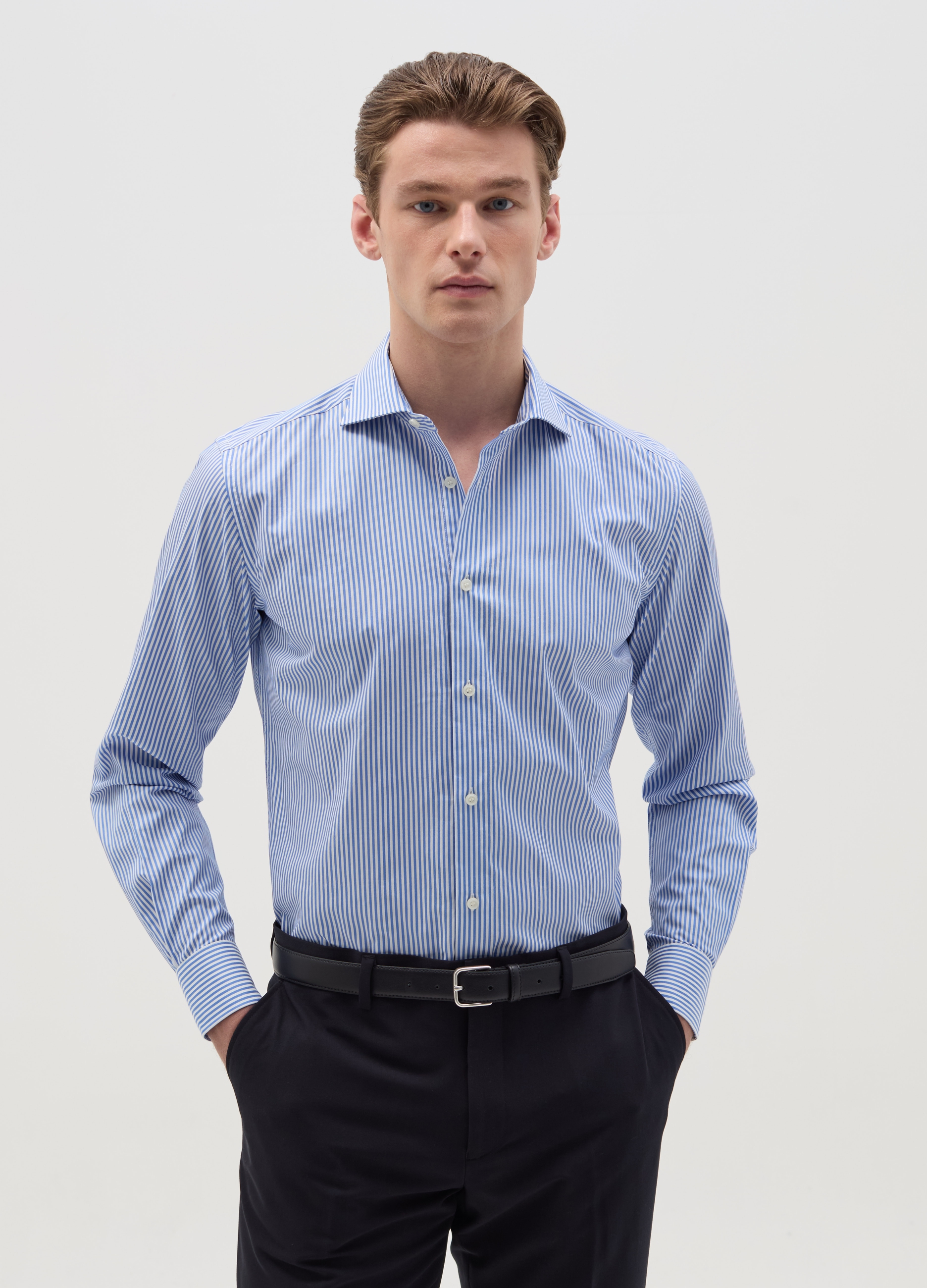 OVS , Camicia Slim Fit Easy Iron A Righe Bianche E Blu, Uomo, Multicolor, Taglia: 38