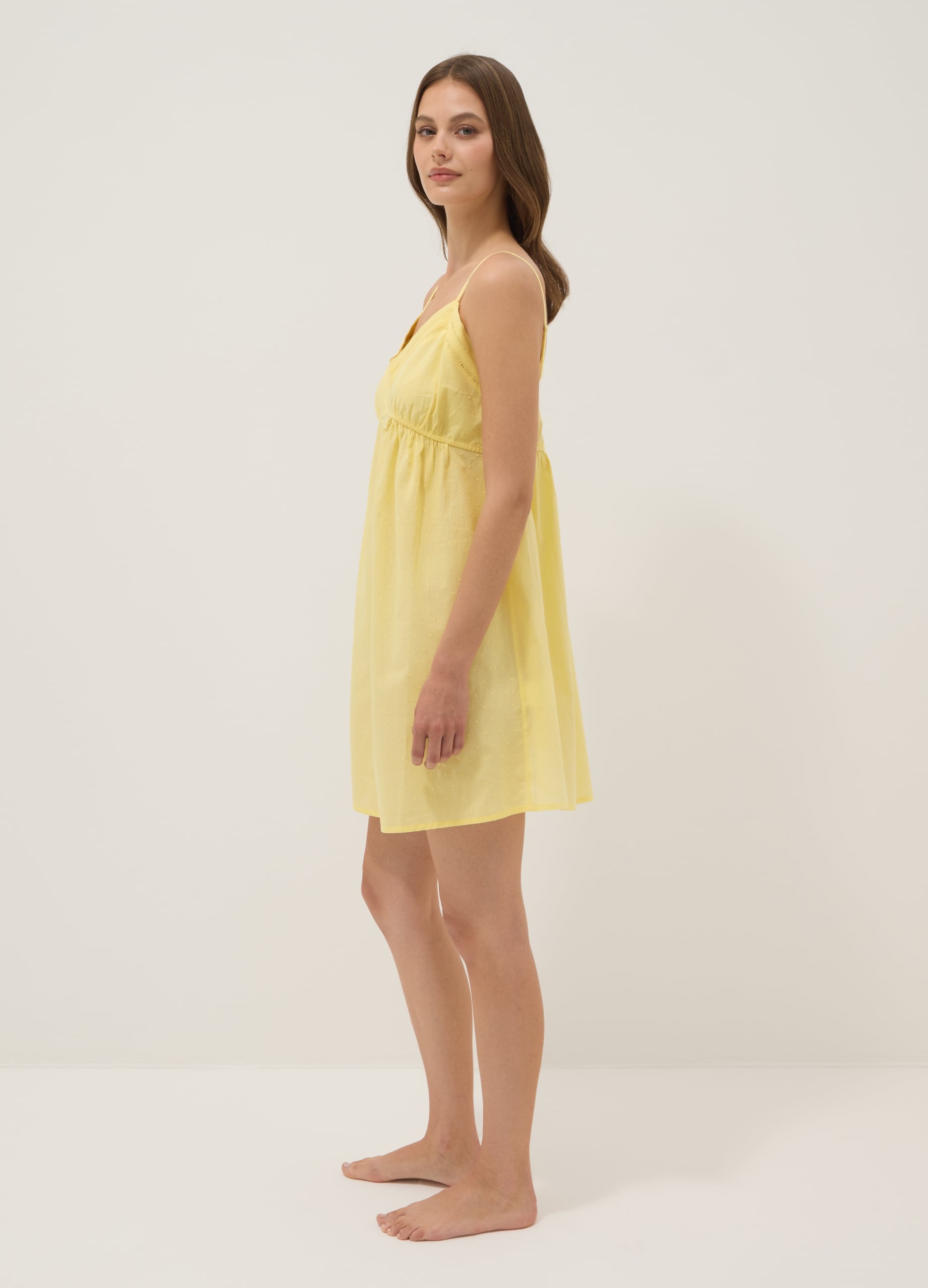 Ovs Donna Giallo Camicia Da Notte Gialla In Puro Cotone Con Spalline Sottili, Taglia: L