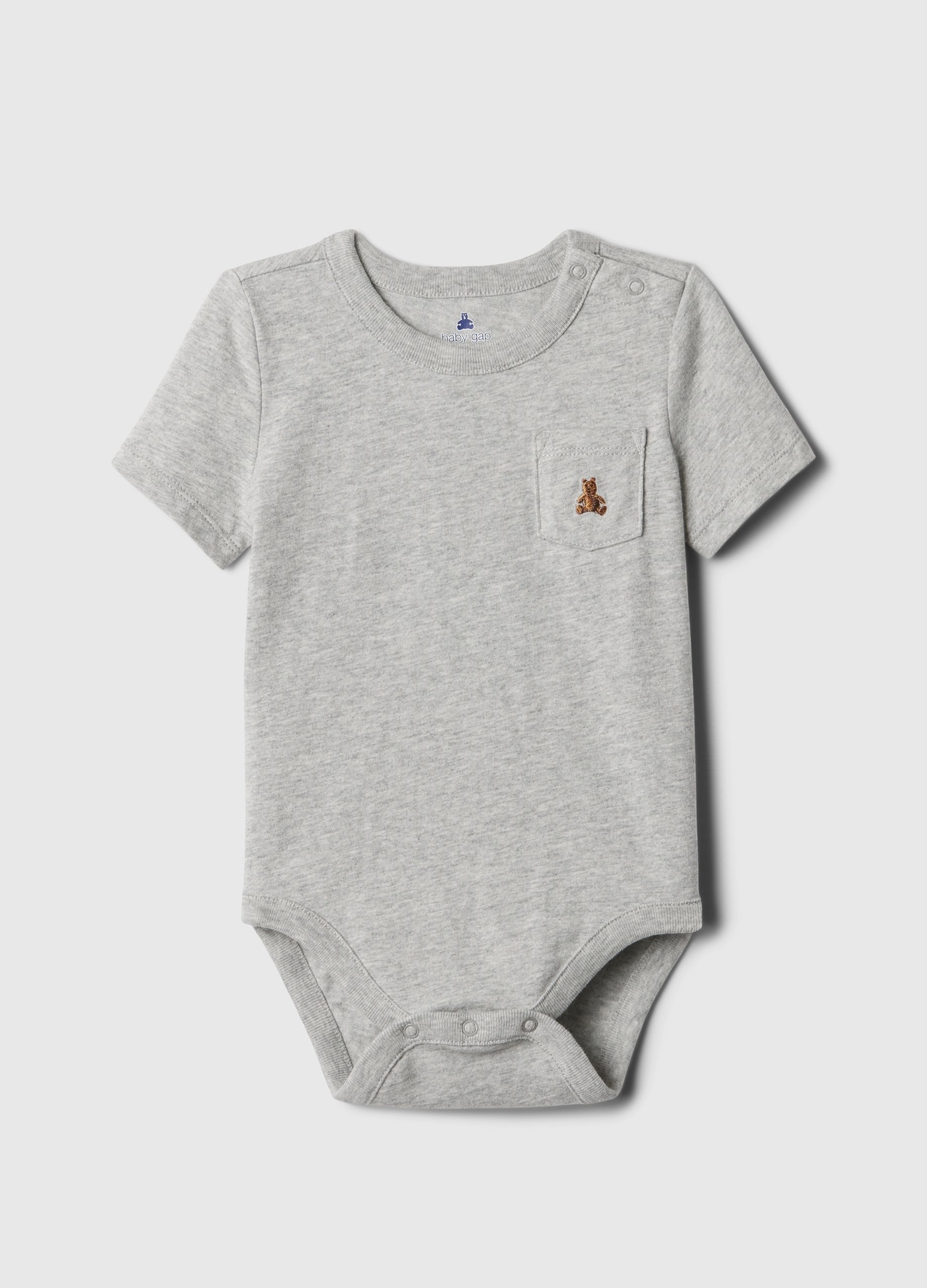 OVS, Body In Cotone Con Tasca E Ricamo Orsetto, Unisex, Grigio, Taglia: 0-3M/46-58