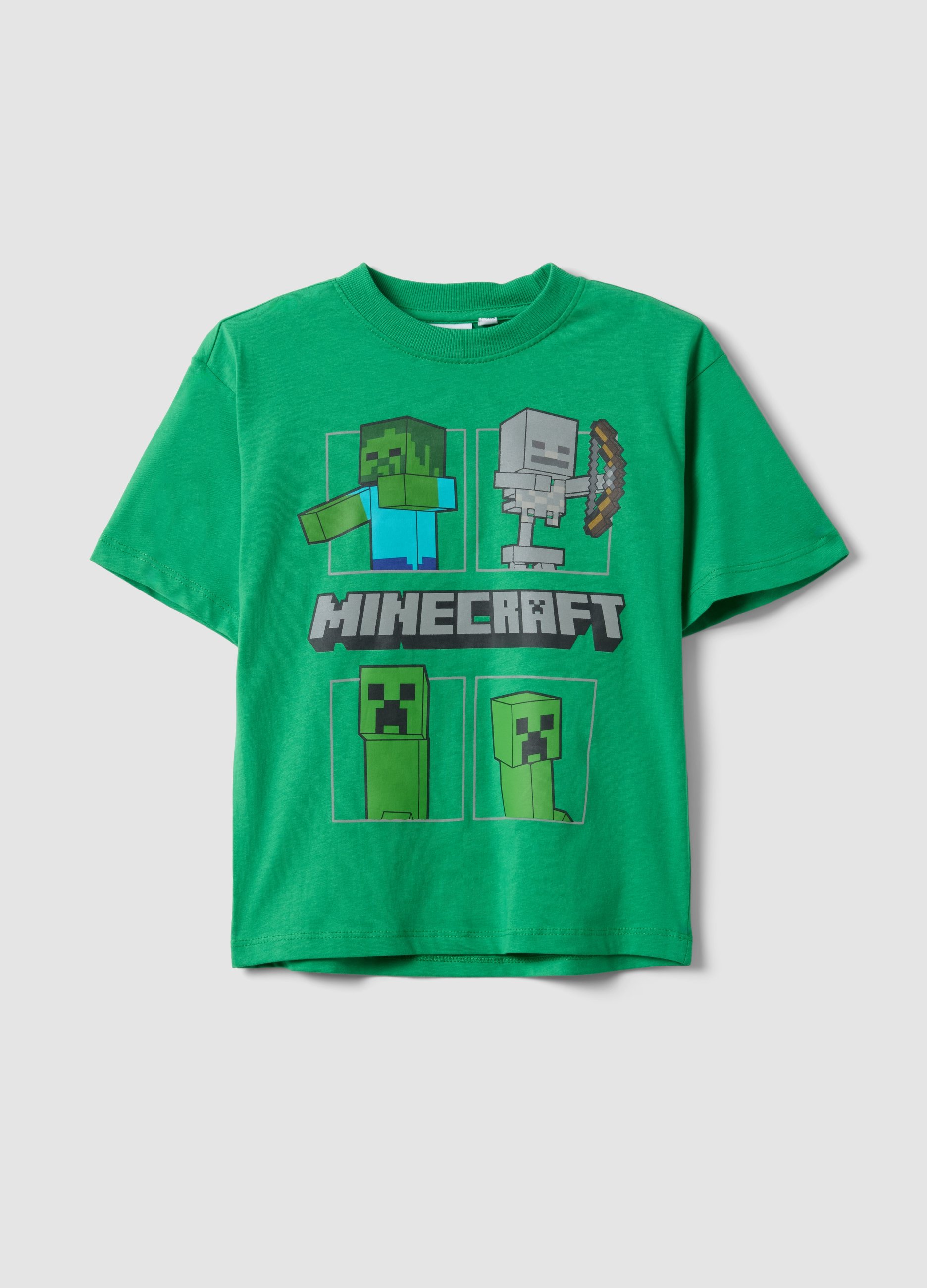 OVS KIDS, Camiseta Infantil Verde De Algodón Puro Con Estampados De Minecraft, Niño, Verde, Talla: 6-7