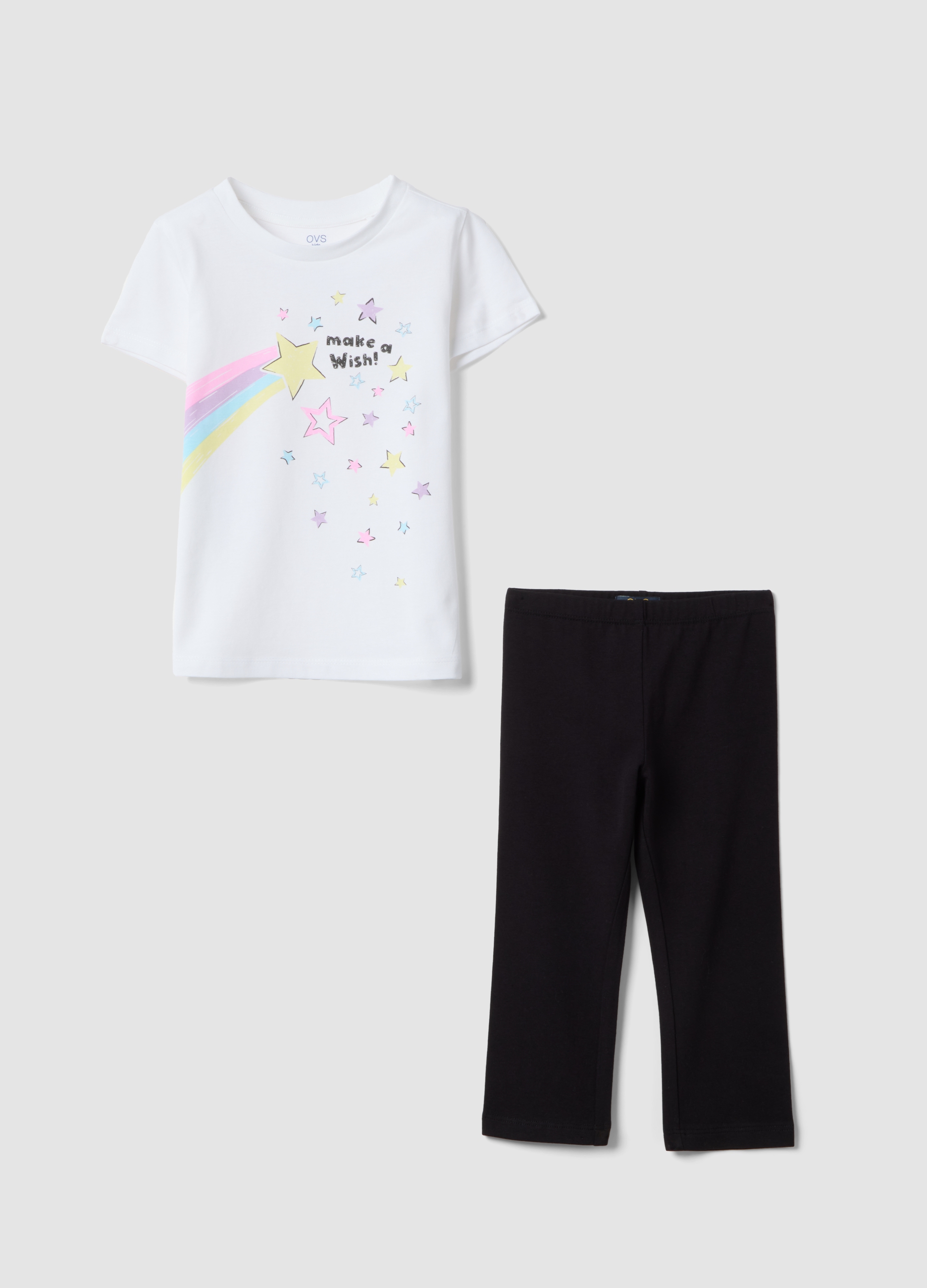 OVS KIDS, Girls' Multicolour Pure Cotton Regular Fit Set, Niña, Negro/Blanco, Talla: 5-6