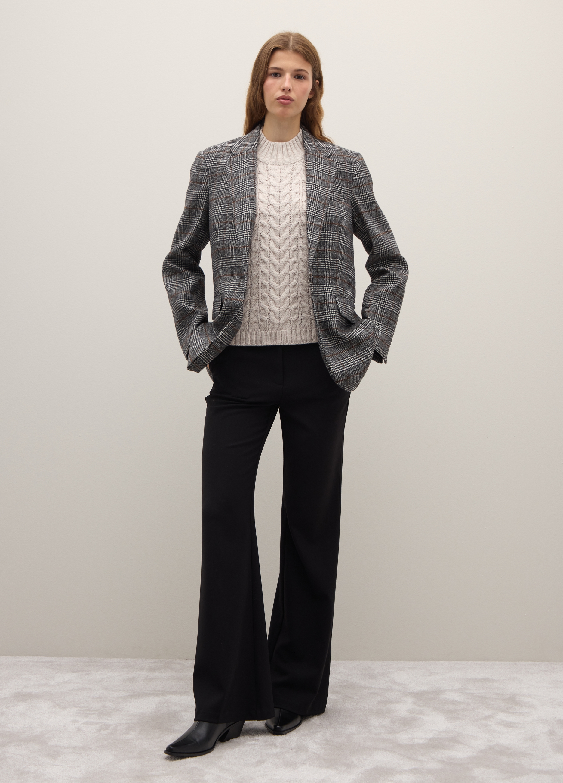 Piombo Contemporary, Blazer Gris Con Cuadros De Ajuste Holgado, Mujer, Grey/Black, Talla: 38