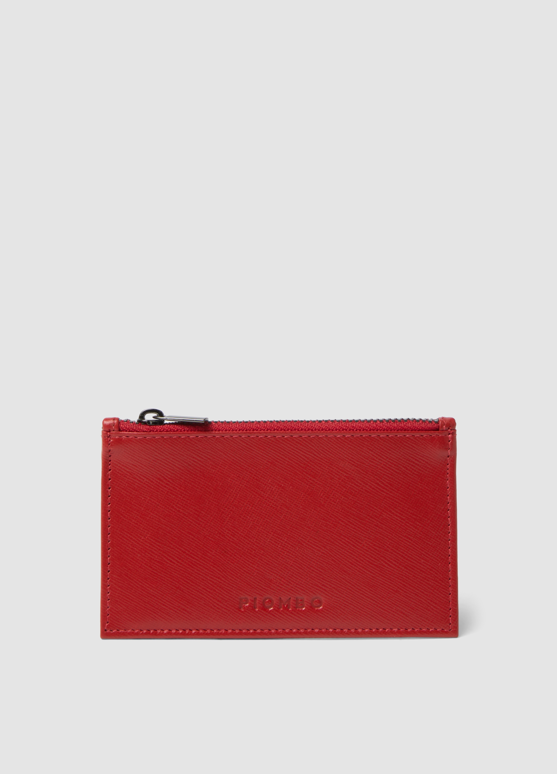Piombo Contemporary, Portafoglio Rosso In Vera Pelle Con Zip, Uomo, Rosso, Taglia: ONE SIZE
