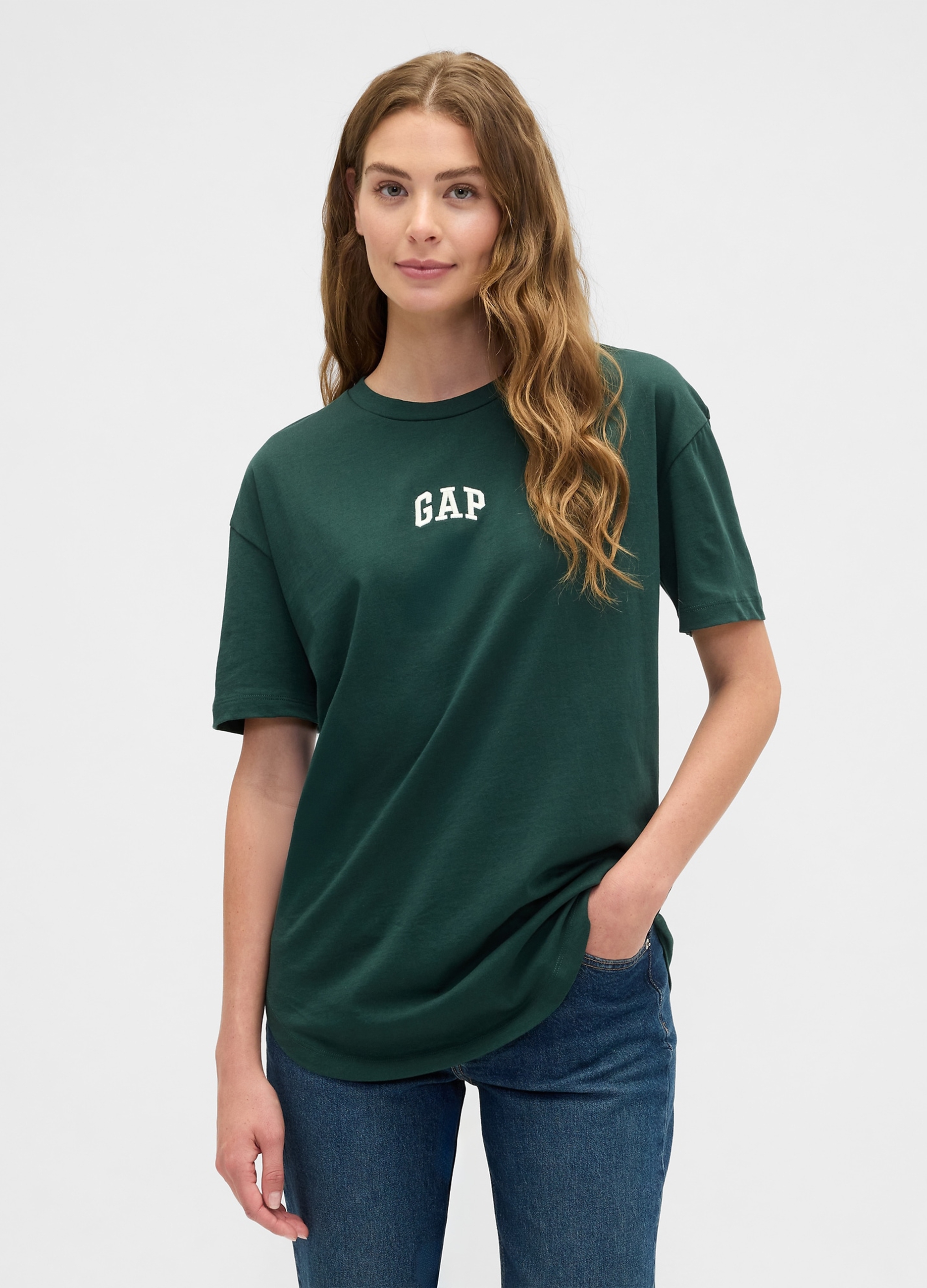 GAP, T-shirt A Maniche Corte Con Logo Gap, Donna, Verde, Taglia: L