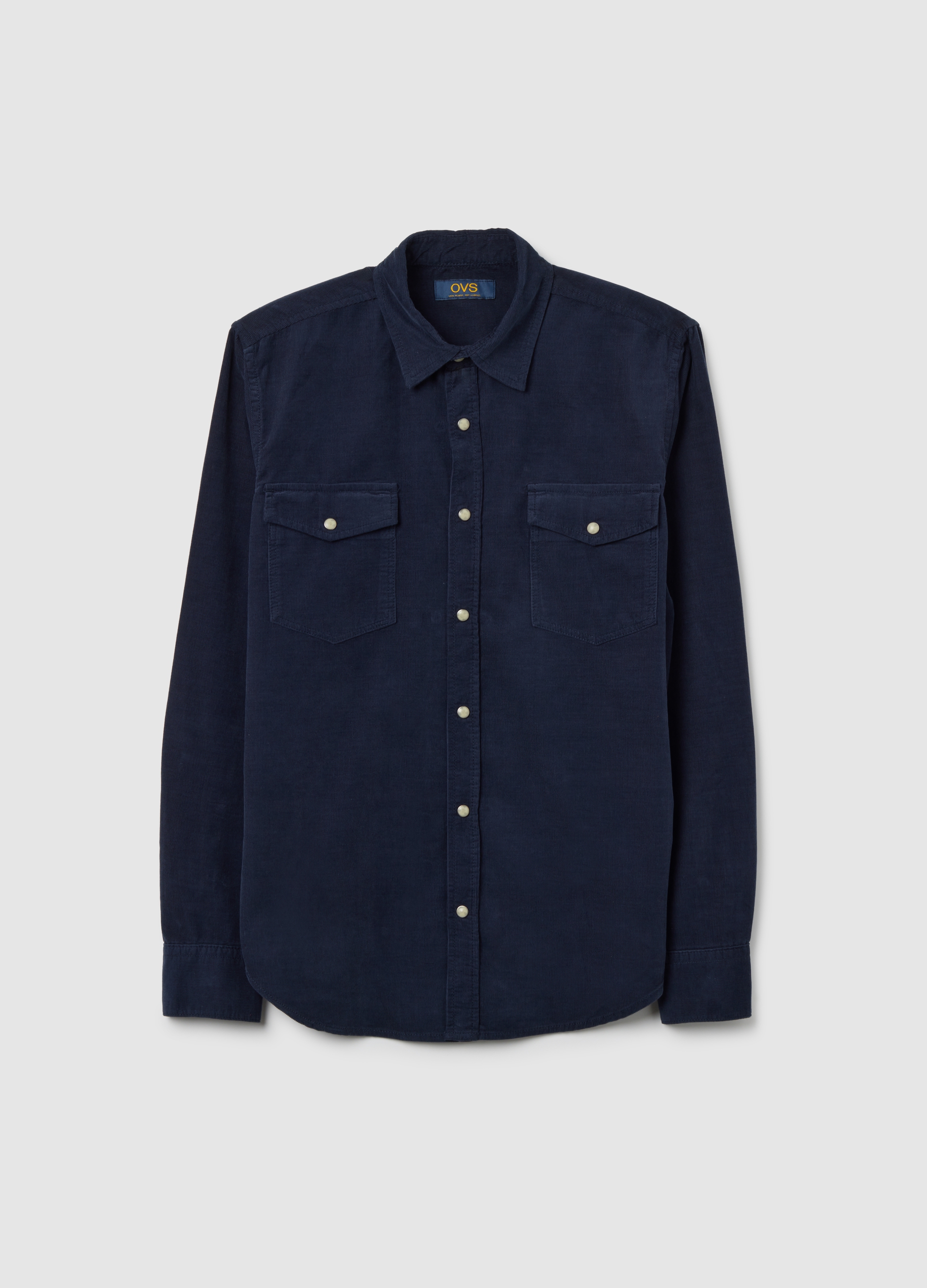 Camisa Azul De Corte Regular De Algodón Puro En Pana, Hombre, Azul oscuro, Talla: M