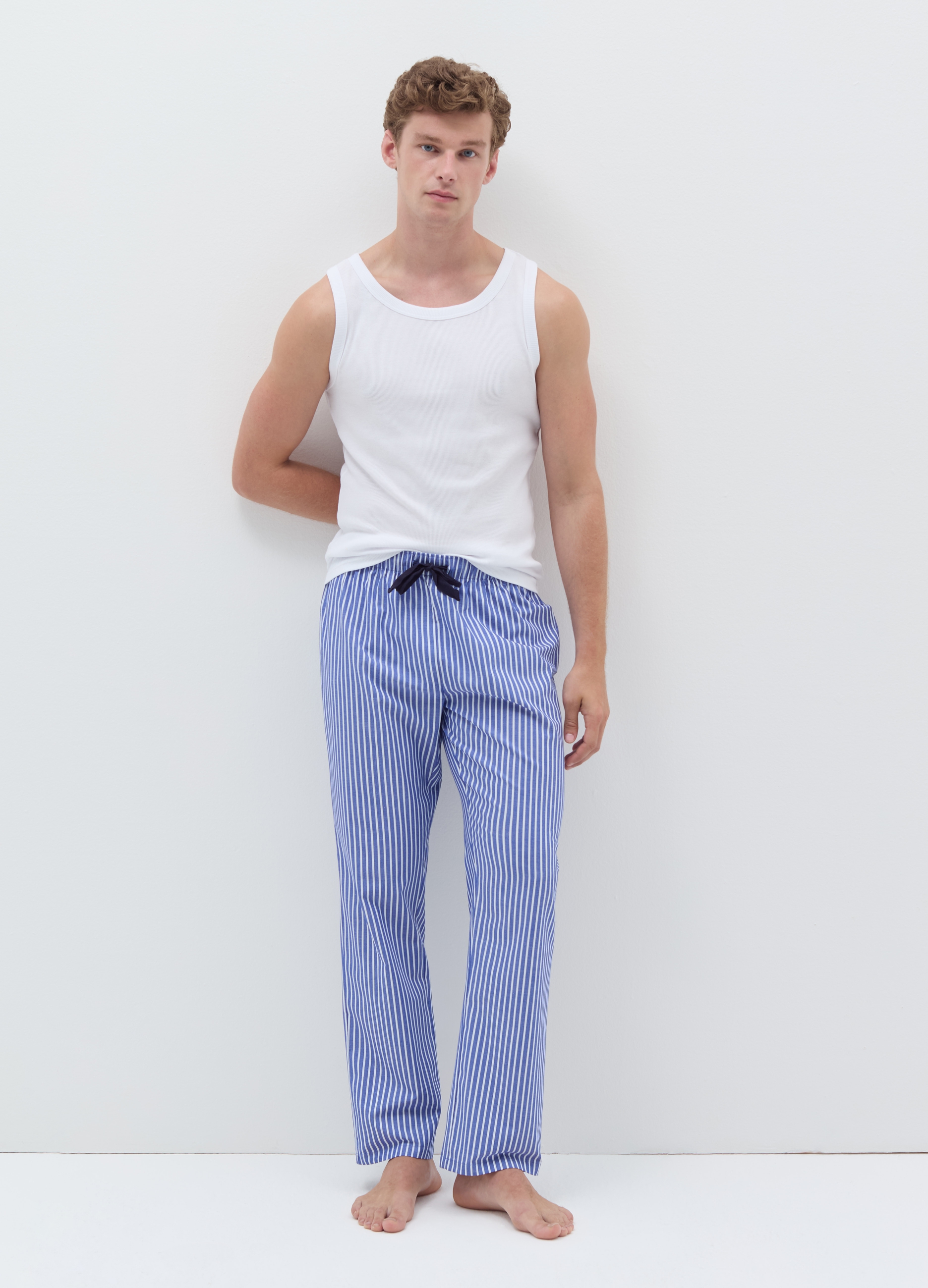 Pantalón De Pijama De Algodón Estampado, Hombre, Azul/Blanco, Talla: XXL