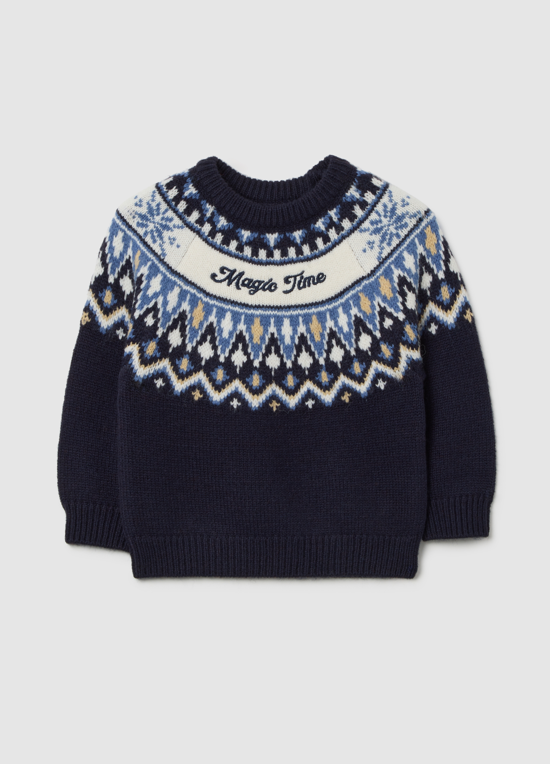 FAGOTTINO, Suéter Multicolor Para Bebé Ajuste Regular Con Motivo Navideño, Niño, Azul/Blanco, Talla: 18-24