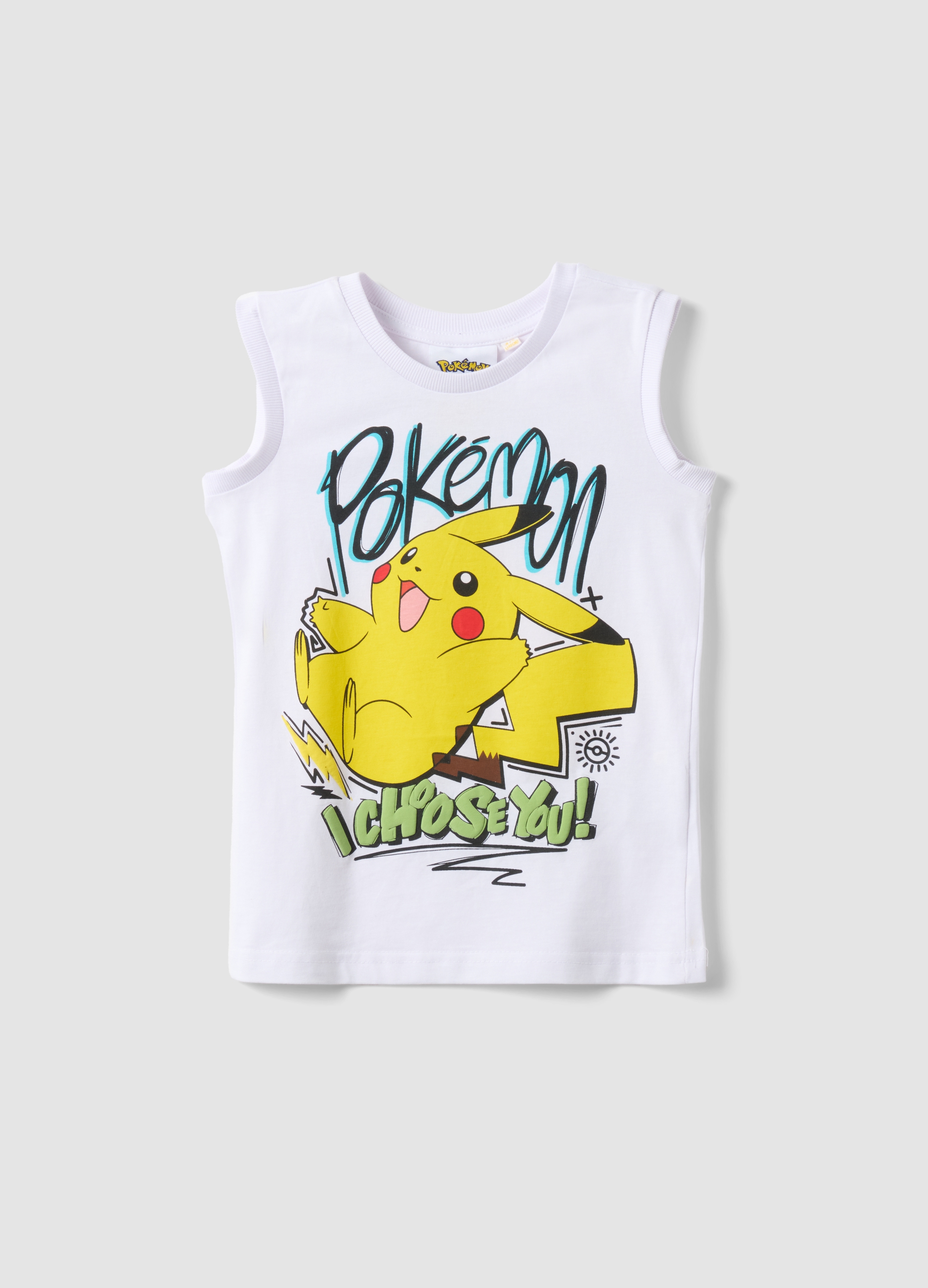 OVS KIDS, Camiseta De Tirantes Blanca De Algodón Puro Para Niño Con Pikachu De Ajuste Holgado, Niño, Blanco óptico, Talla: 9-10